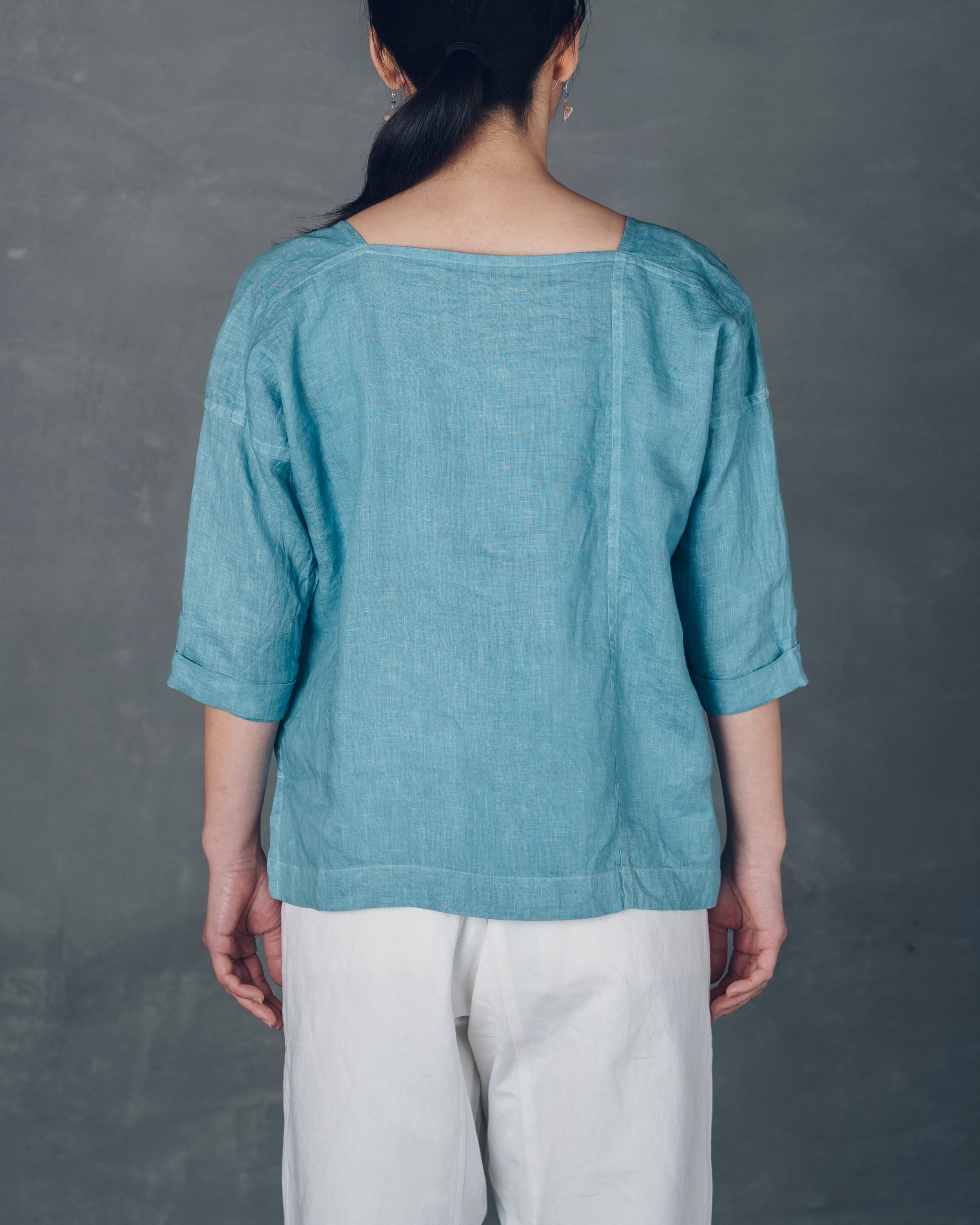 ［越前ブラウス］リネン/いとしろ藍スカイ
