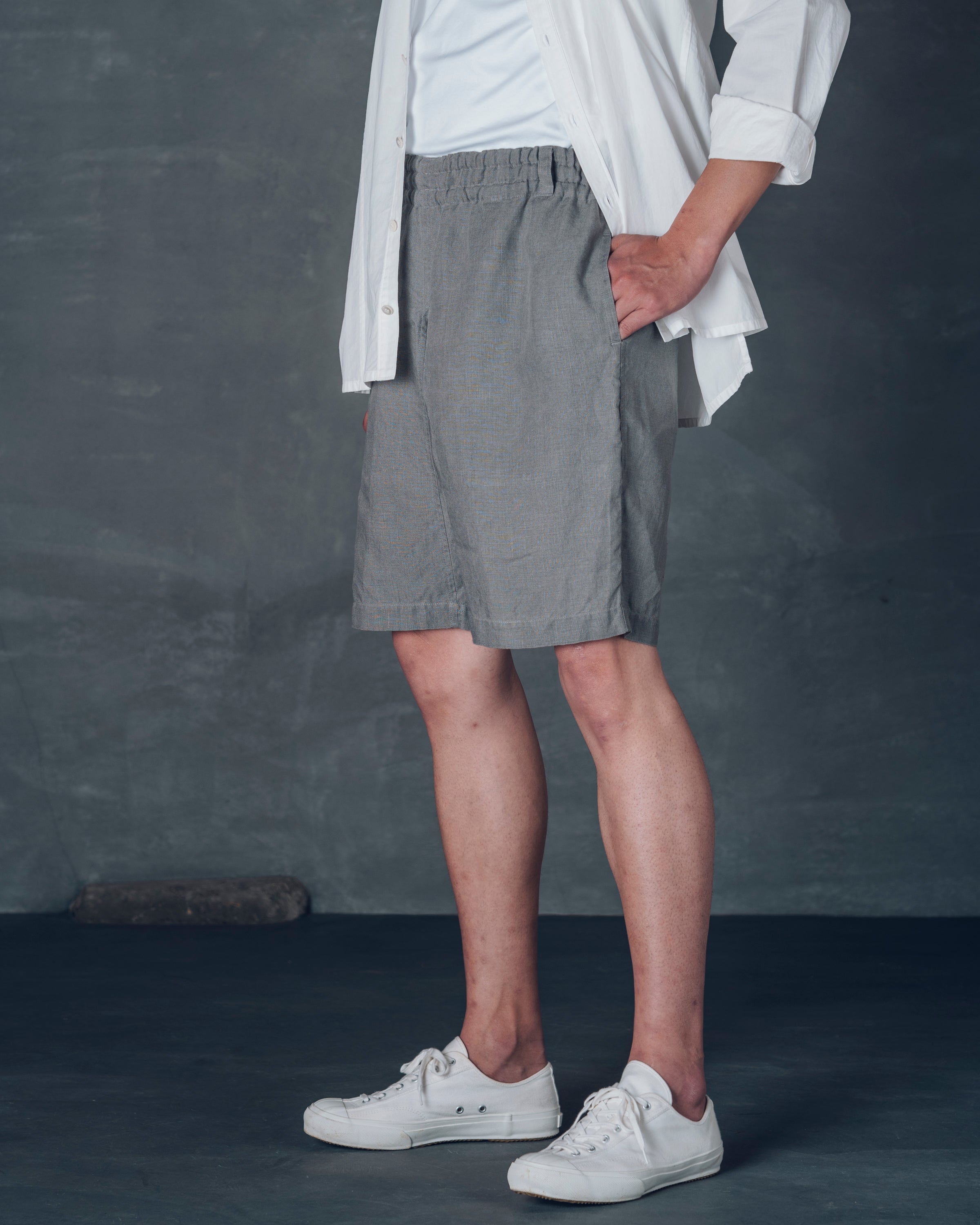 ［かるさんハーフパンツ］リネン/ 栗グレー