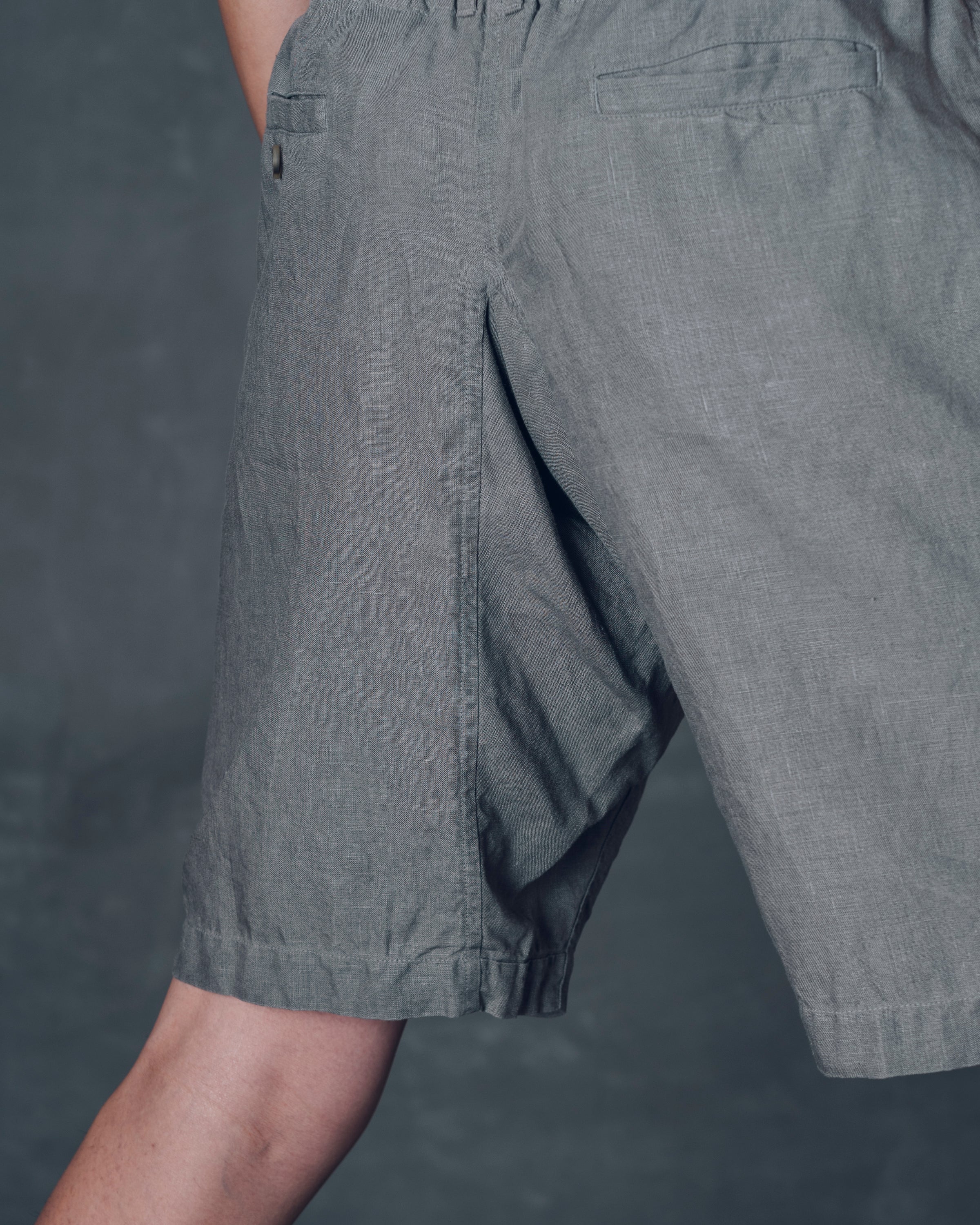 ［かるさんハーフパンツ］リネン/ 栗グレー