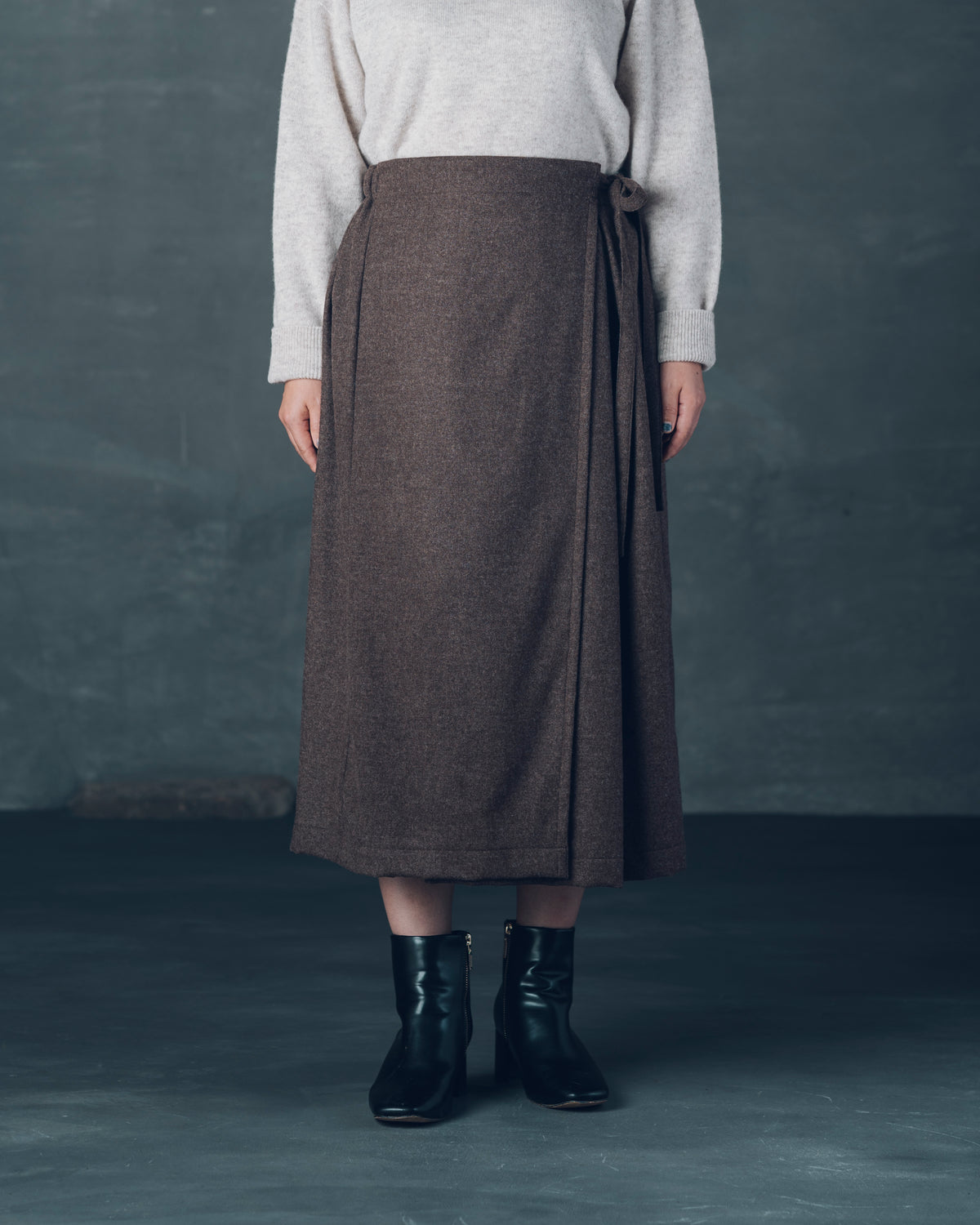 [Wrap Skirt] Merino Wool / Brown