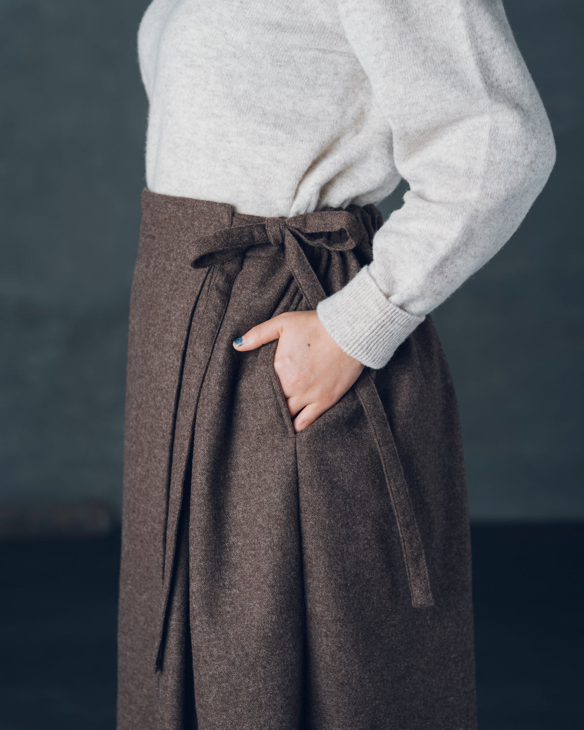 [Wrap Skirt] Merino Wool / Brown
