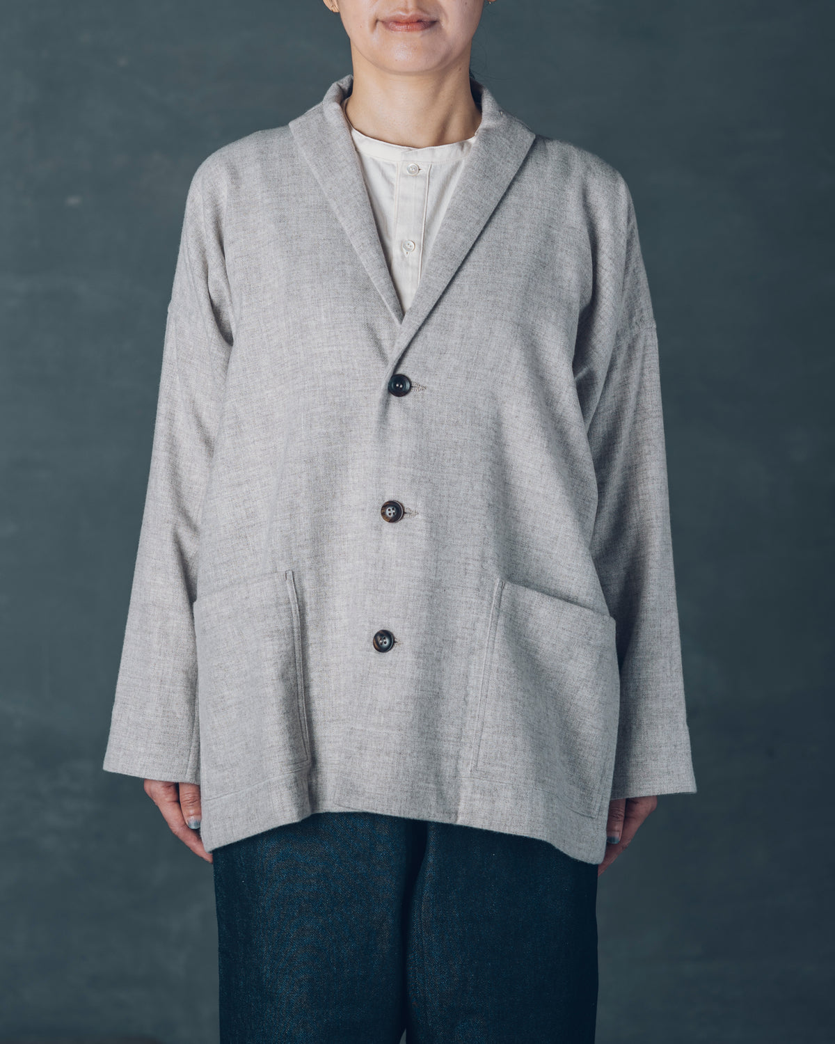 [Three-quarter sleeve jacket] Merino Wool/Gray