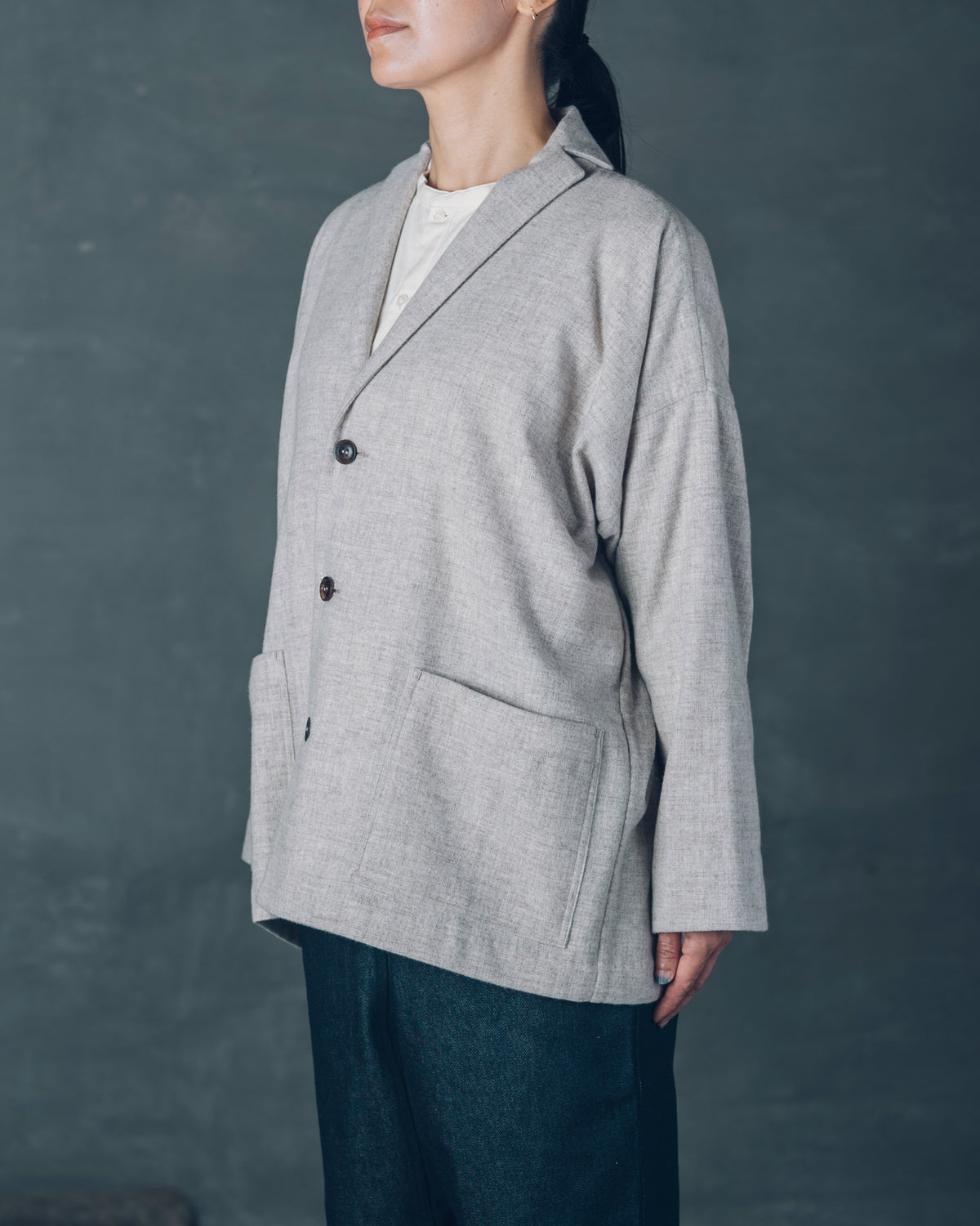 [Three-quarter sleeve jacket] Merino Wool/Gray