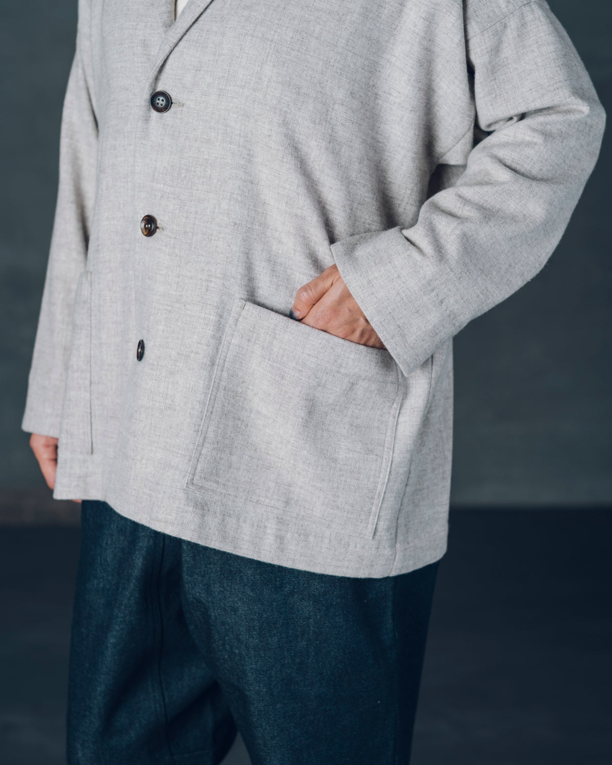 [Three-quarter sleeve jacket] Merino Wool/Gray