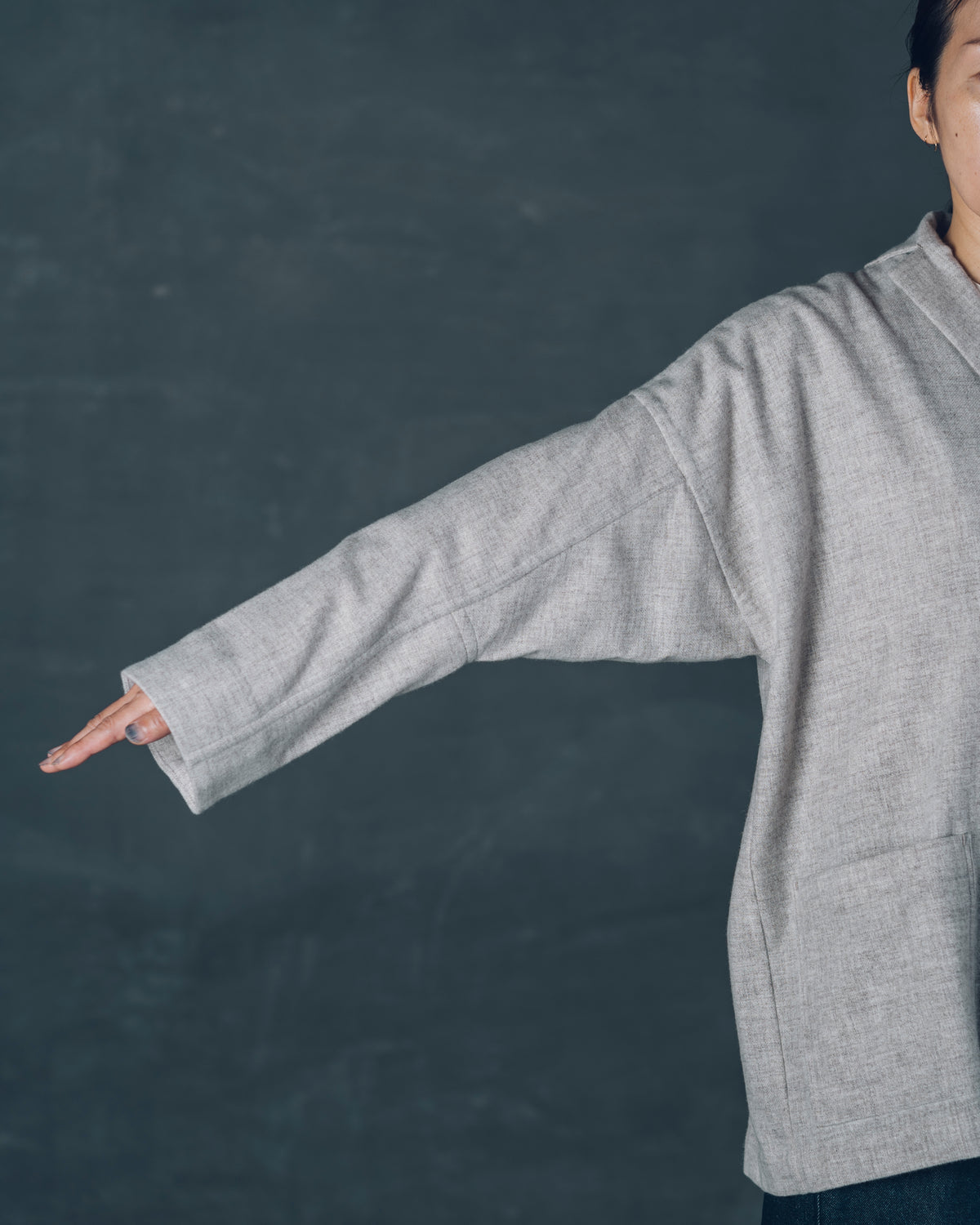 [Three-quarter sleeve jacket] Merino Wool/Gray