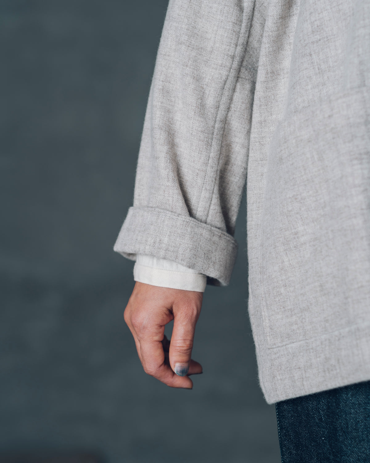 [Three-quarter sleeve jacket] Merino Wool/Gray