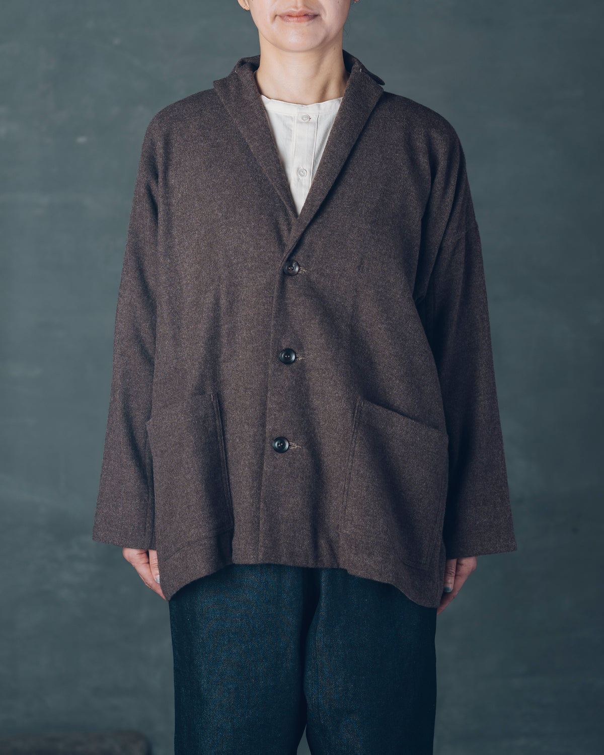 [Three-Piece Sleeve Jacket] Merino Wool / Brown