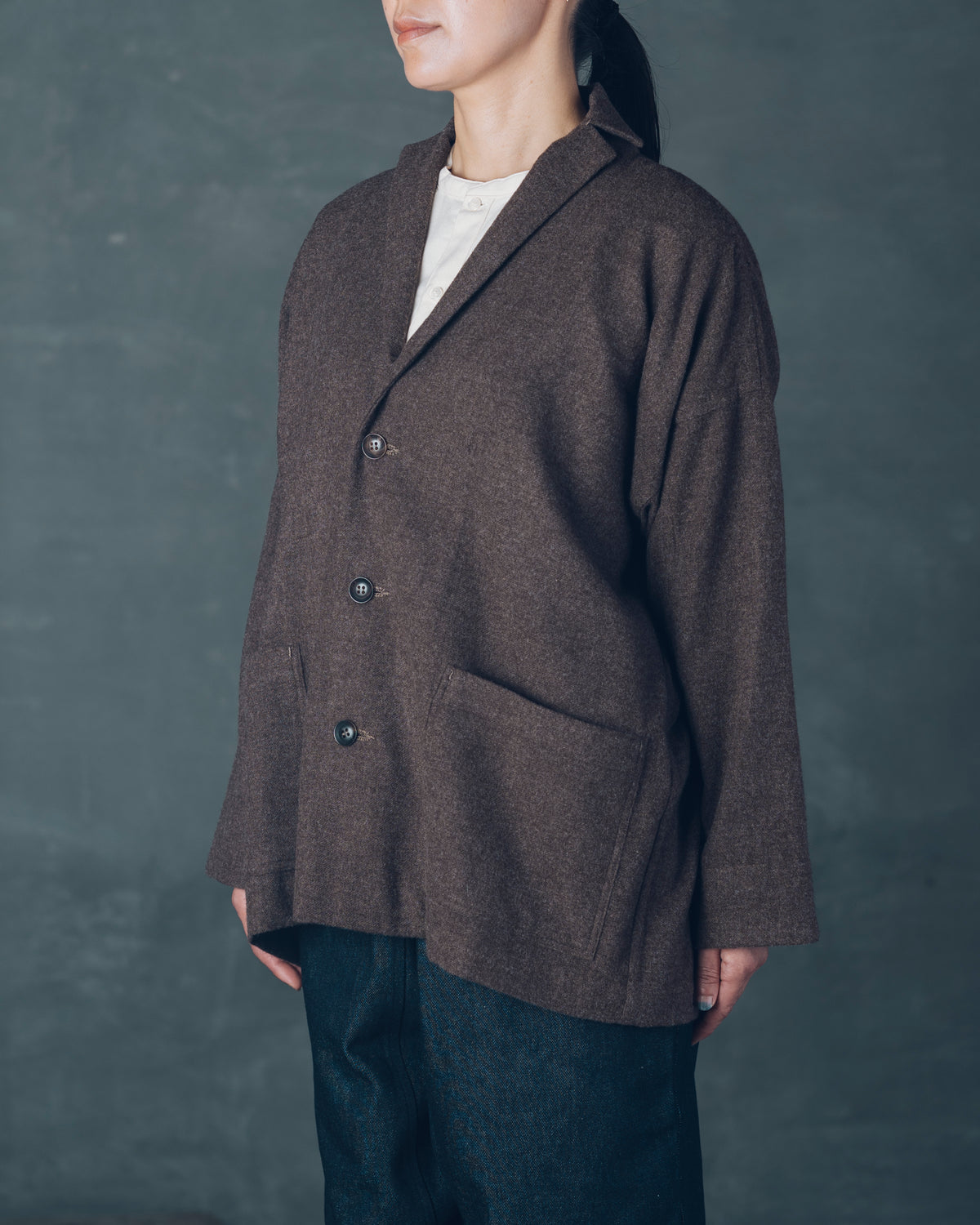 [Three-Piece Sleeve Jacket] Merino Wool / Brown