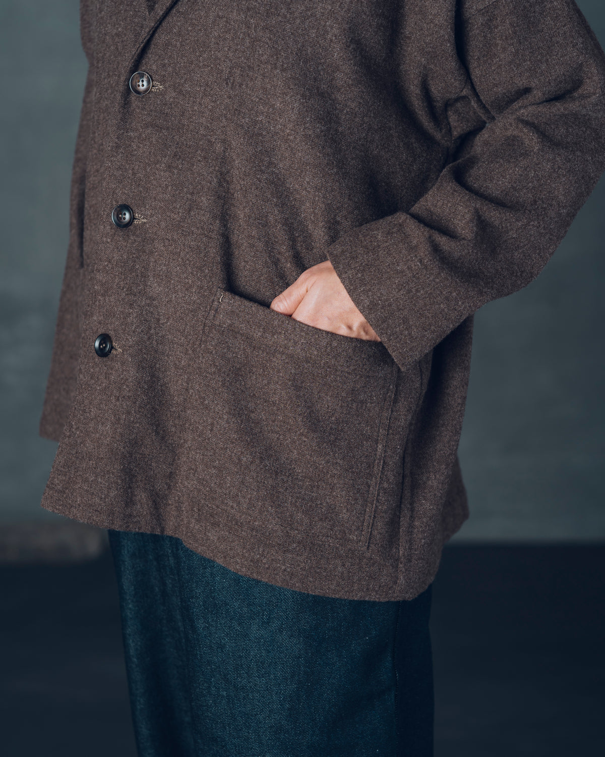 [Three-Piece Sleeve Jacket] Merino Wool / Brown