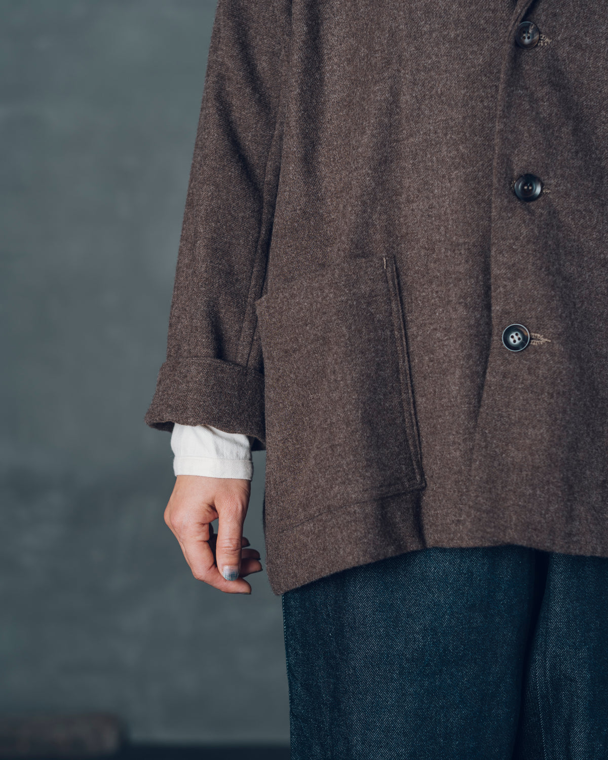 [Three-Piece Sleeve Jacket] Merino Wool / Brown