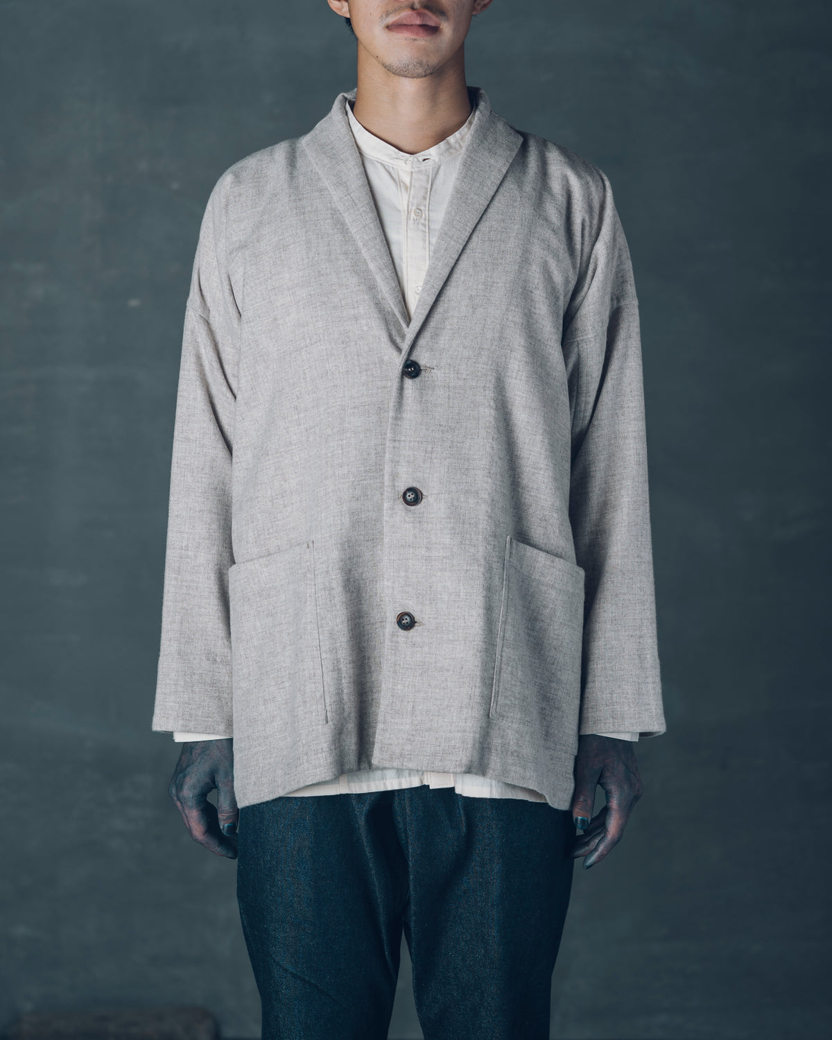 [Three-quarter sleeve jacket] Merino Wool/Gray