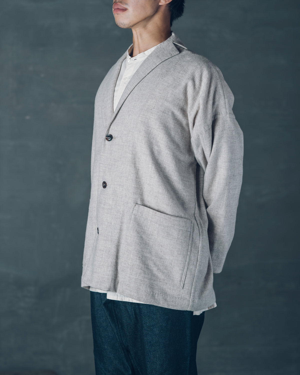 [Three-quarter sleeve jacket] Merino Wool/Gray