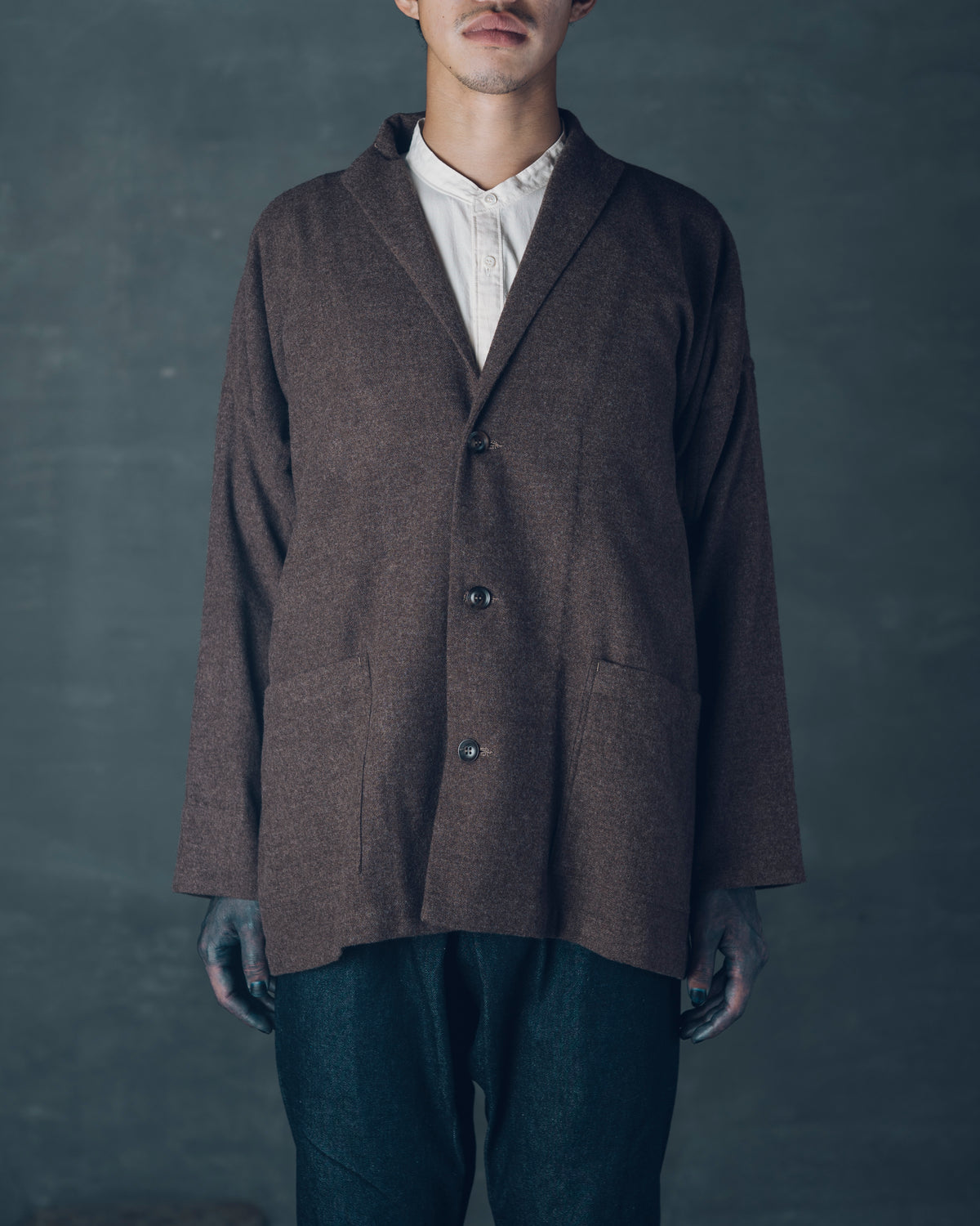 [Three-Piece Sleeve Jacket] Merino Wool / Brown