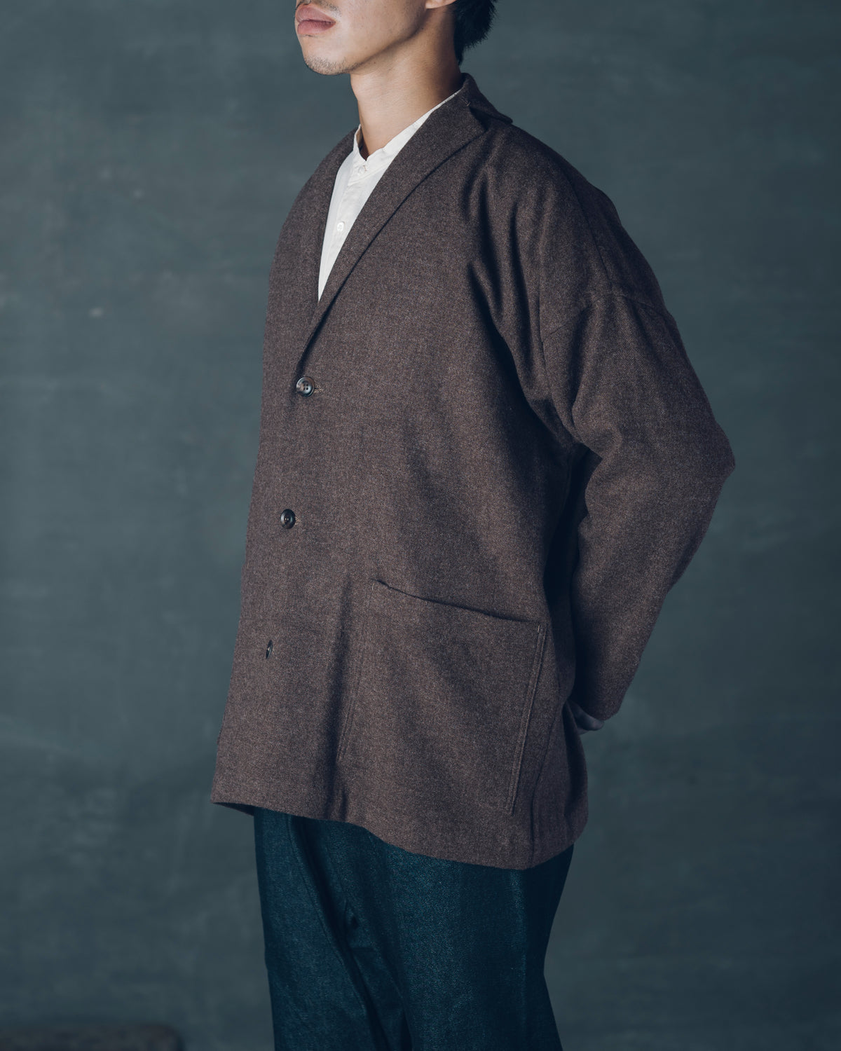 [Three-Piece Sleeve Jacket] Merino Wool / Brown