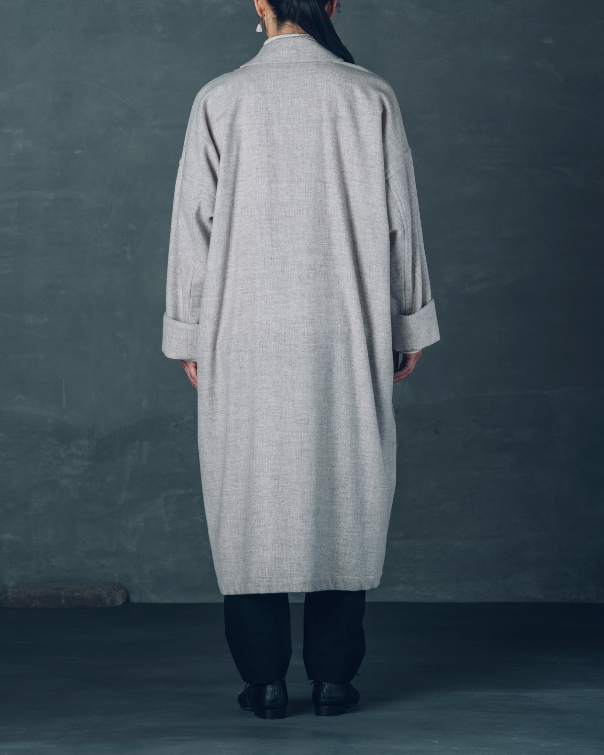 [Three-Panel Sleeve Coat] Thin Merino Wool / Gray