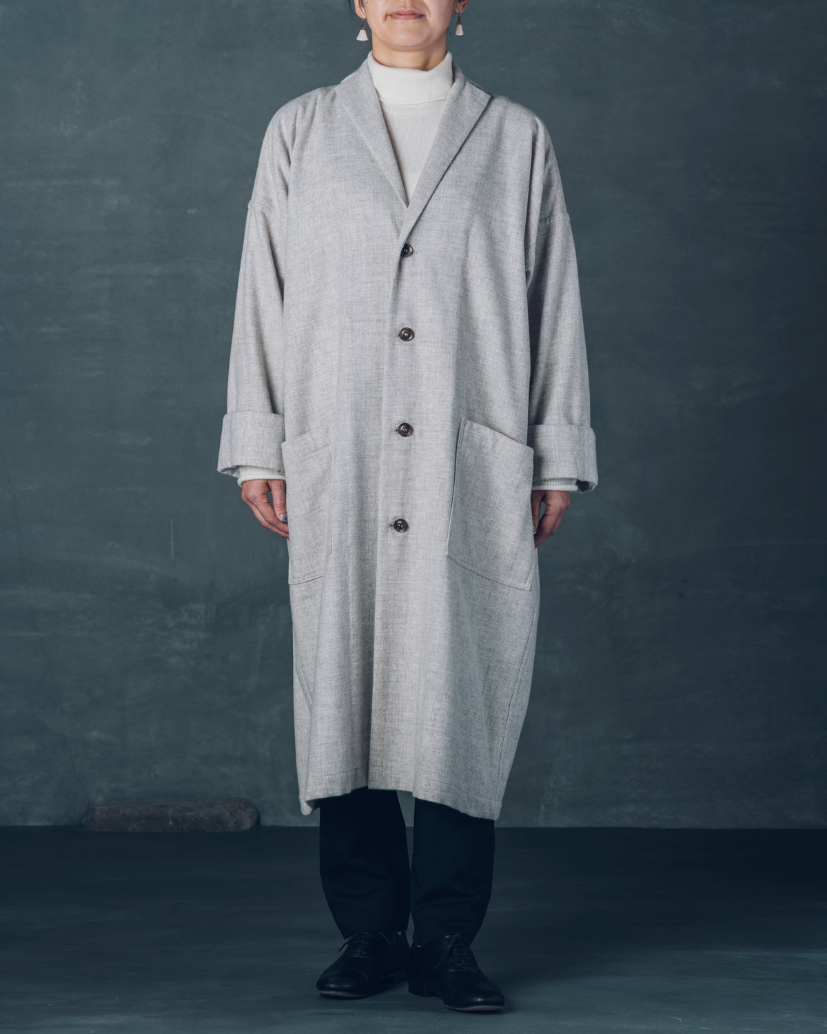 [Three-Panel Sleeve Coat] Thin Merino Wool / Gray