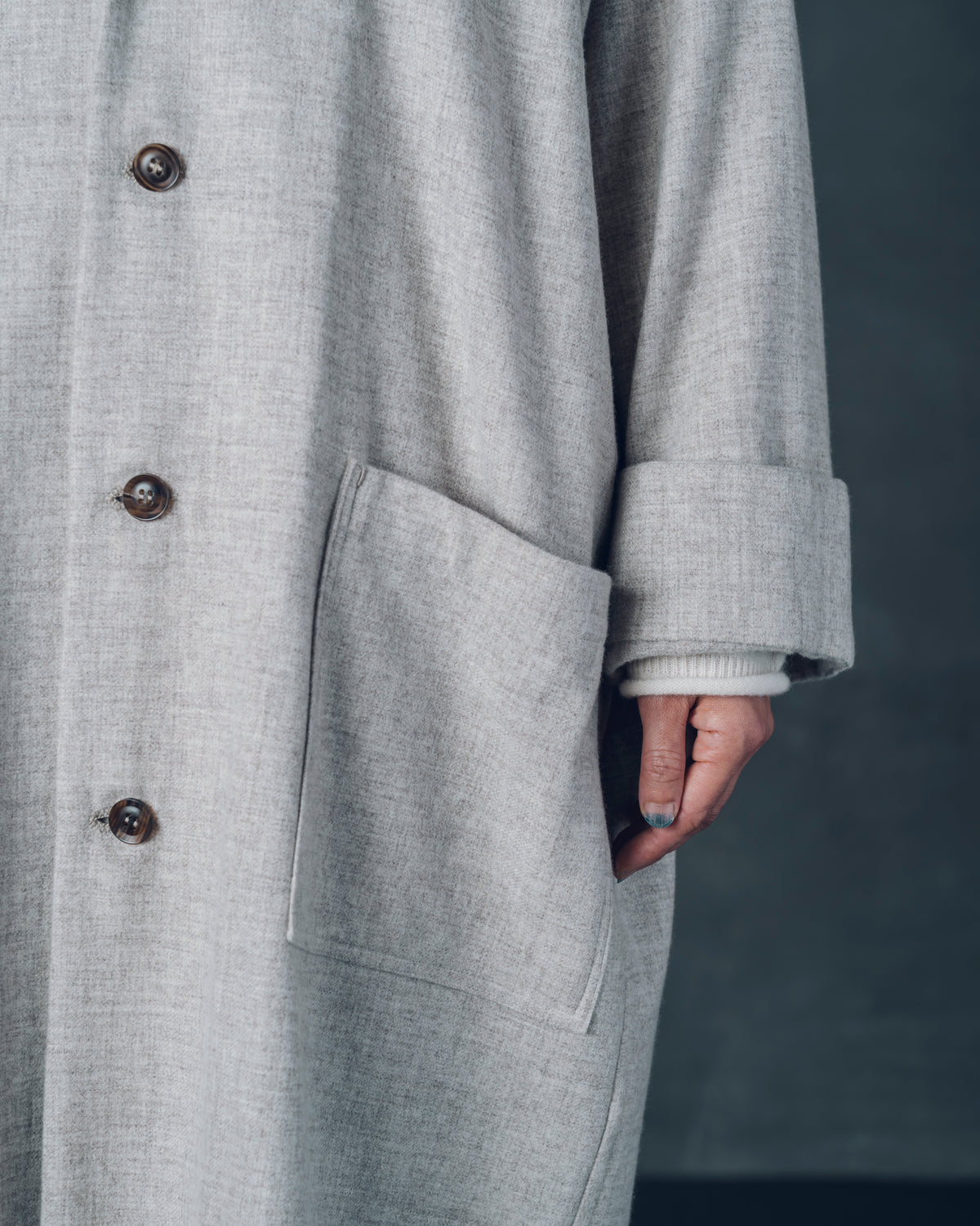 [Three-Panel Sleeve Coat] Thin Merino Wool / Gray