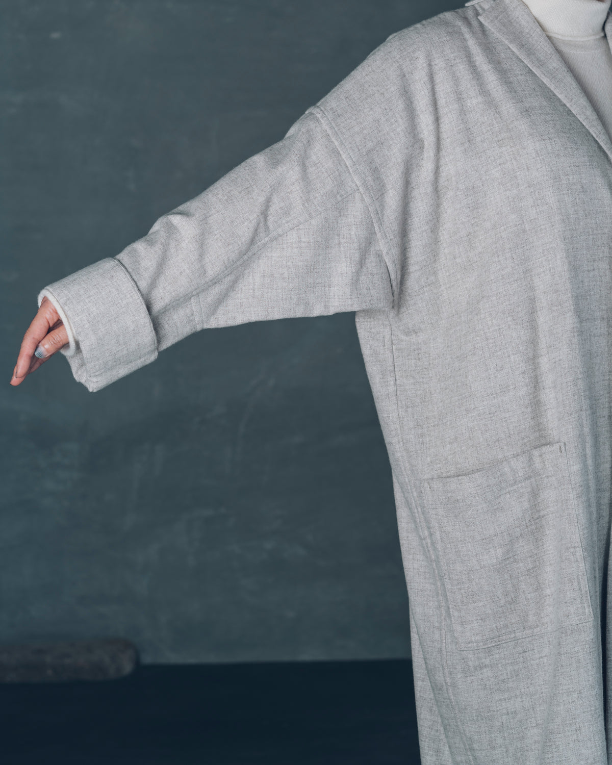 [Three-Panel Sleeve Coat] Thin Merino Wool / Gray