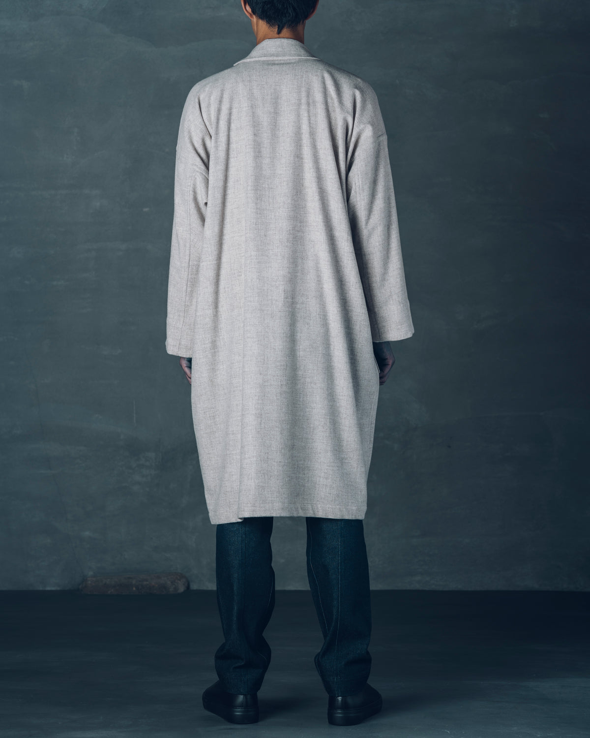 [Three-Panel Sleeve Coat] Thin Merino Wool / Gray