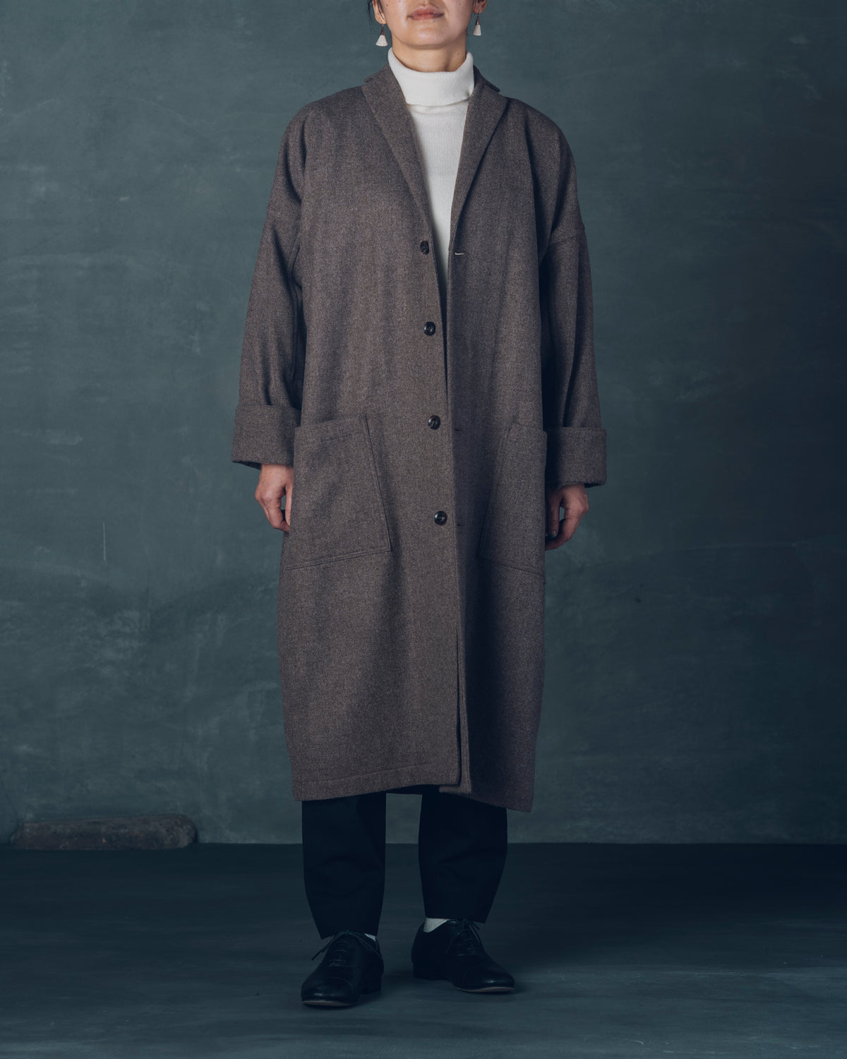 [Three-panel Sleeve Coat] Thick Merino Wool / Brown