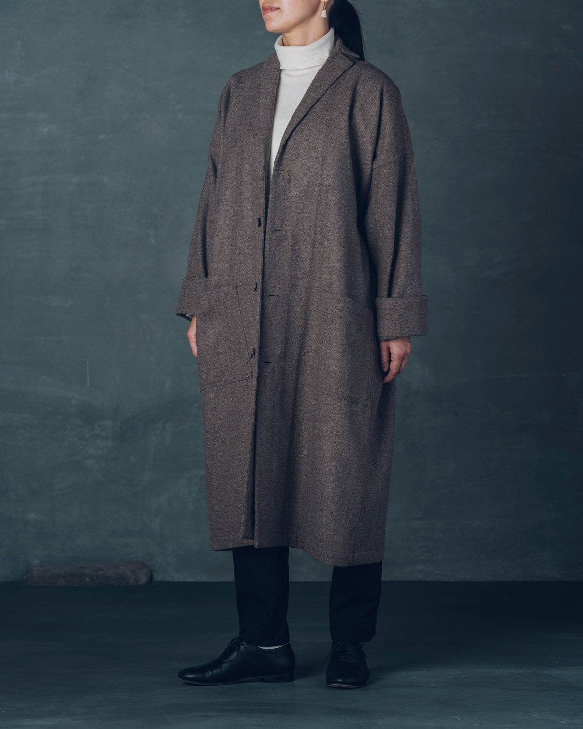 [Three-panel Sleeve Coat] Thick Merino Wool / Brown