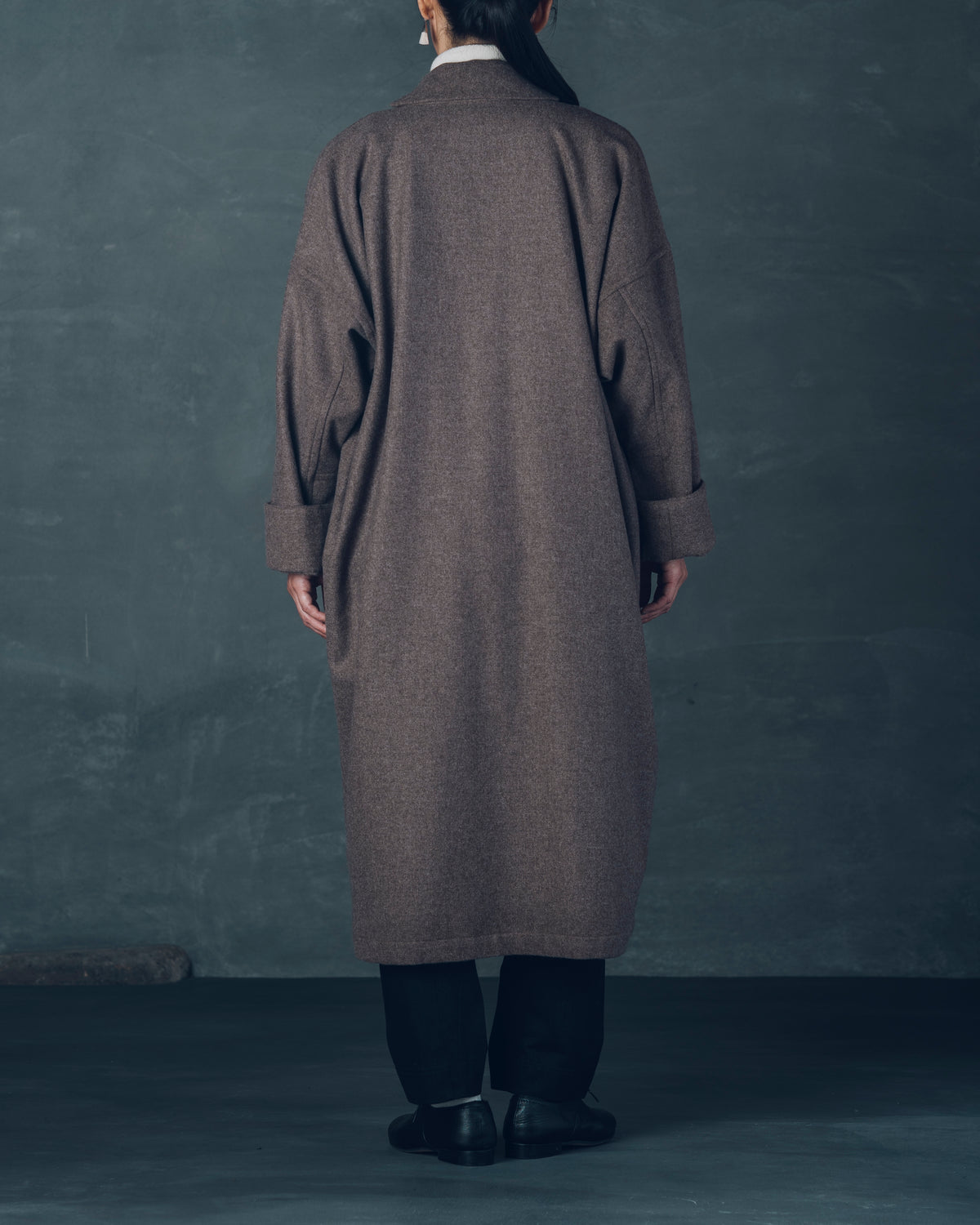 [Three-panel Sleeve Coat] Thick Merino Wool / Brown