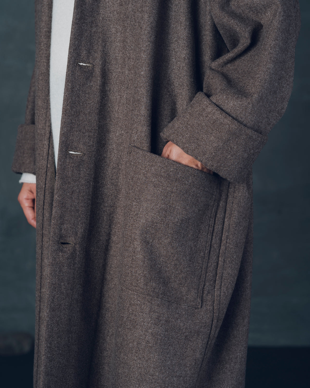 [Three-panel Sleeve Coat] Thick Merino Wool / Brown