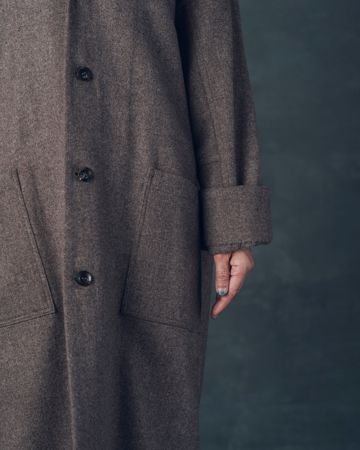 [Three-panel Sleeve Coat] Thick Merino Wool / Brown