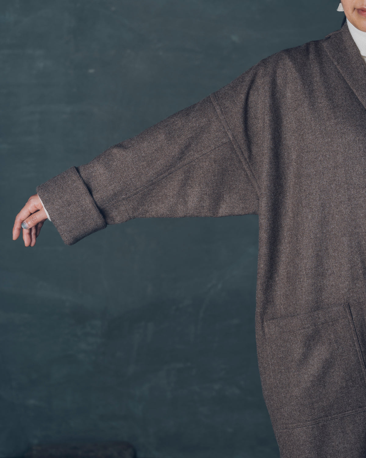 [Three-panel Sleeve Coat] Thick Merino Wool / Brown