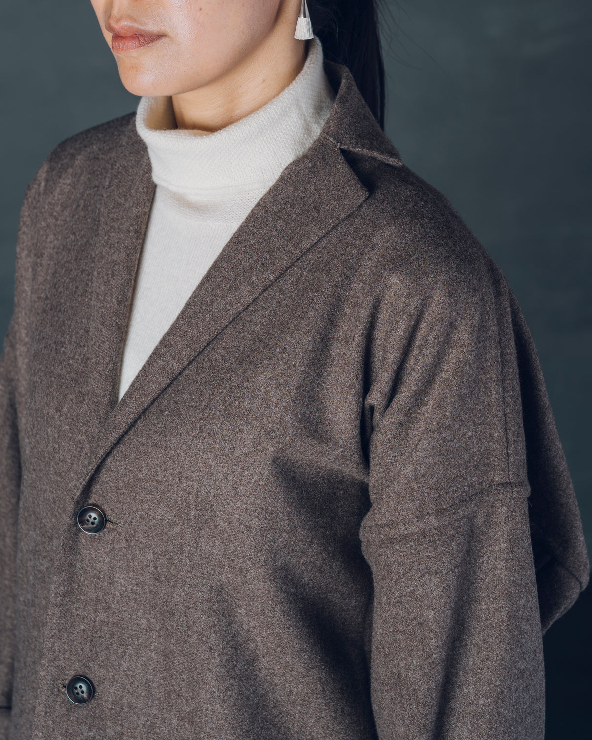 [Three-panel Sleeve Coat] Thick Merino Wool / Brown