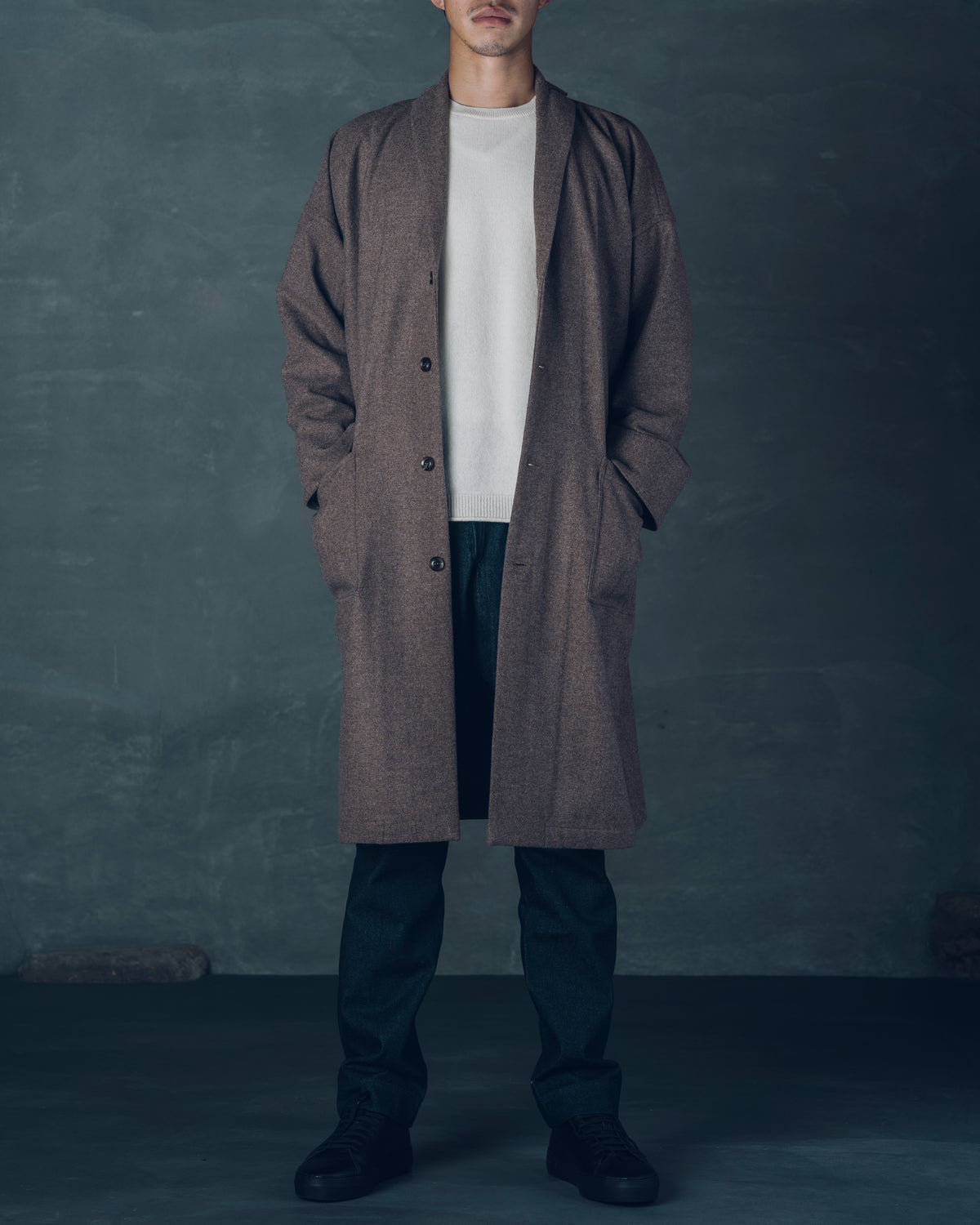 [Three-panel Sleeve Coat] Thick Merino Wool / Brown
