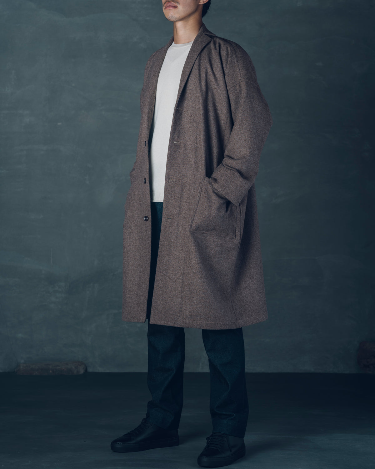 [Three-panel Sleeve Coat] Thick Merino Wool / Brown