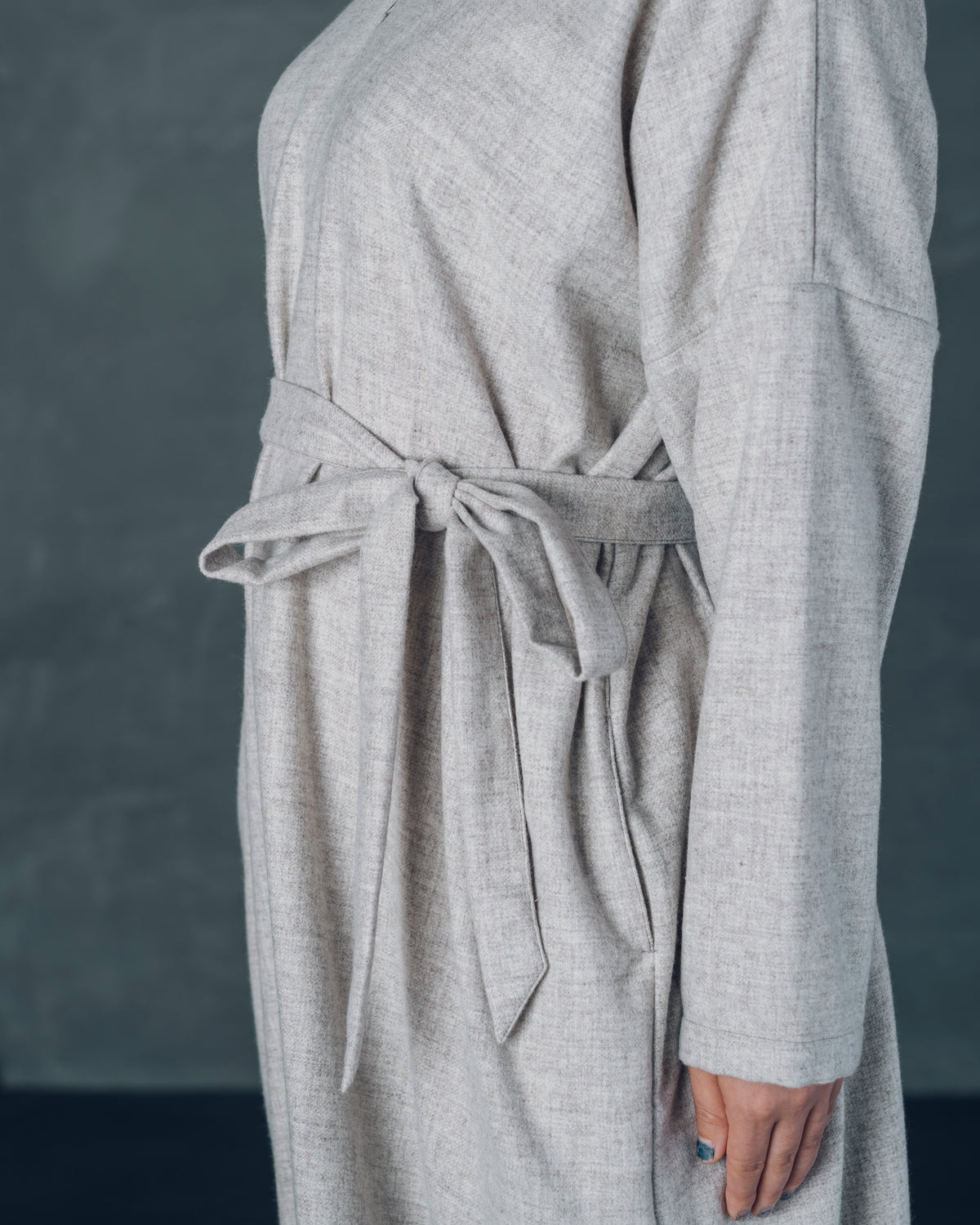 [V-neck Wide Dress] Merino Wool/Gray