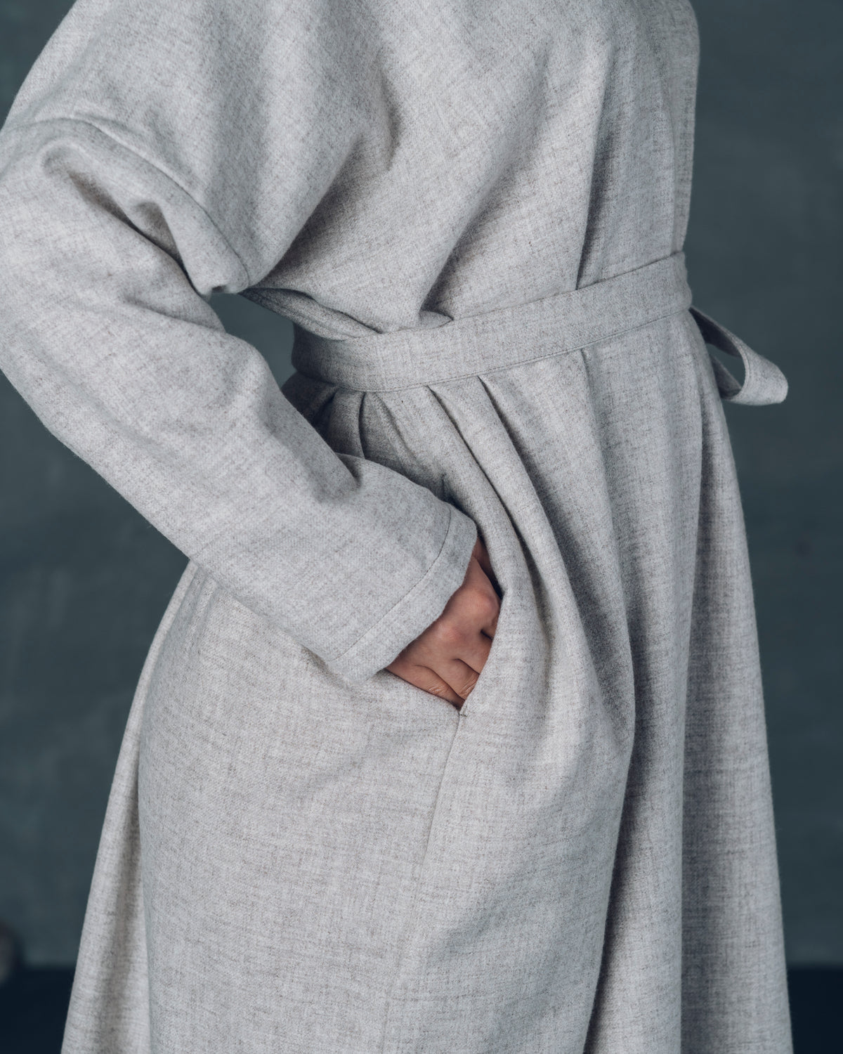 [V-neck Wide Dress] Merino Wool/Gray