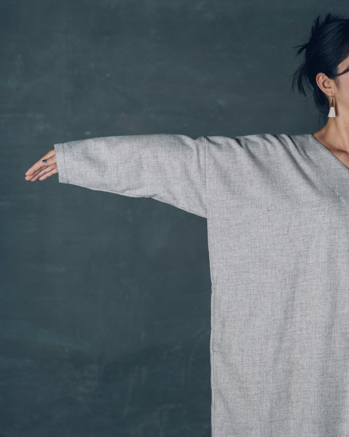 [V-neck Wide Dress] Merino Wool/Gray