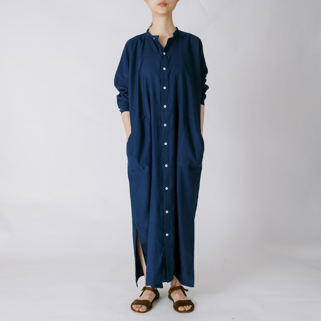 [Echizen One-piece dress] Maxi length/organic cotton/light blue