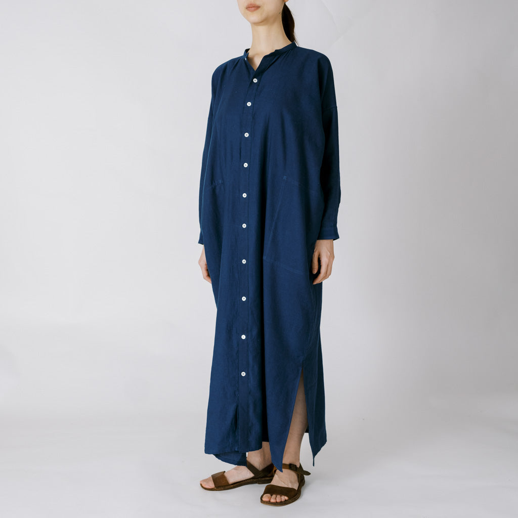 [Echizen One-piece dress] Maxi length/organic cotton/light blue