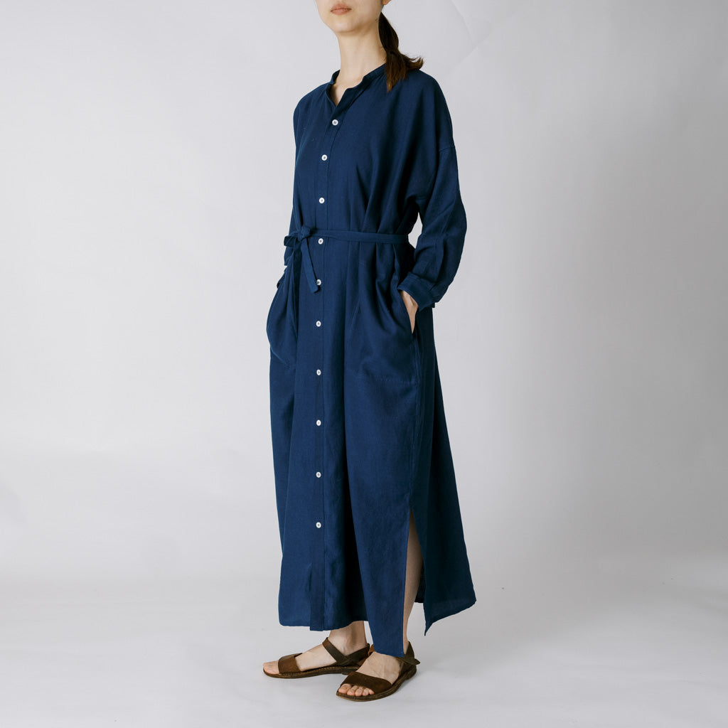 [Echizen One-piece dress] Maxi length/organic cotton/light blue