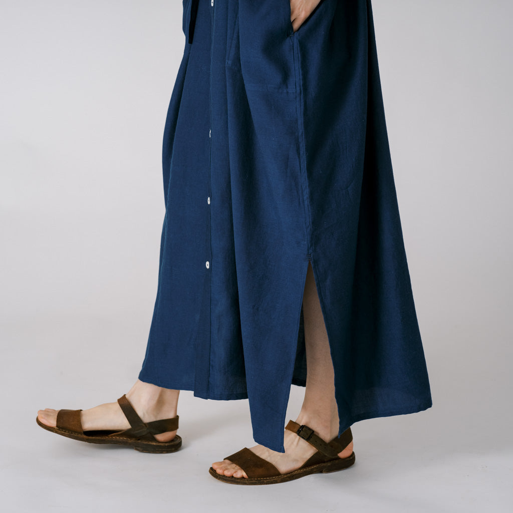 [Echizen One-piece dress] Maxi length/organic cotton/light blue