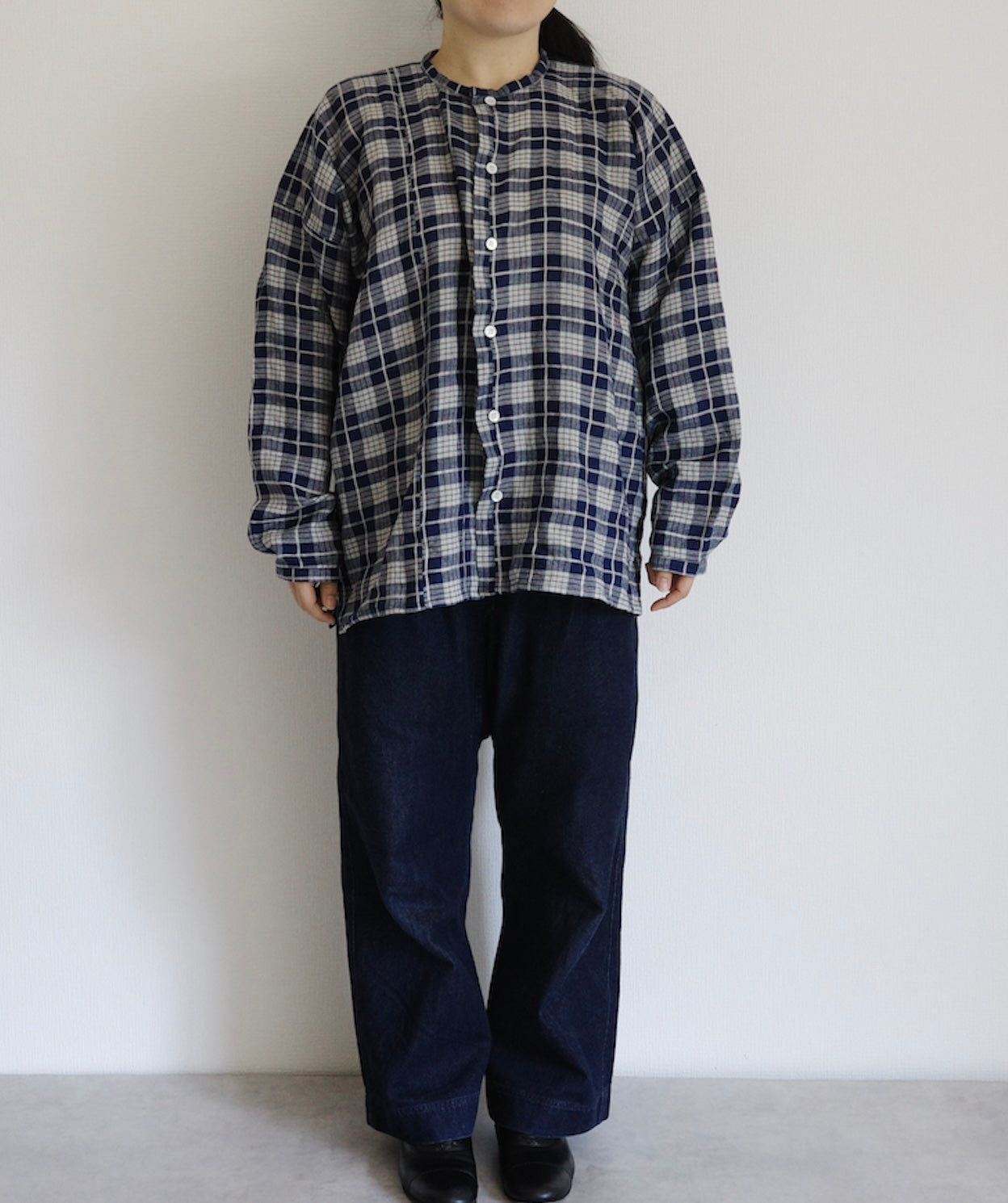 ［越前シャツ/ はかま/ かるさん布］リネン/ チェック/ 手作り用