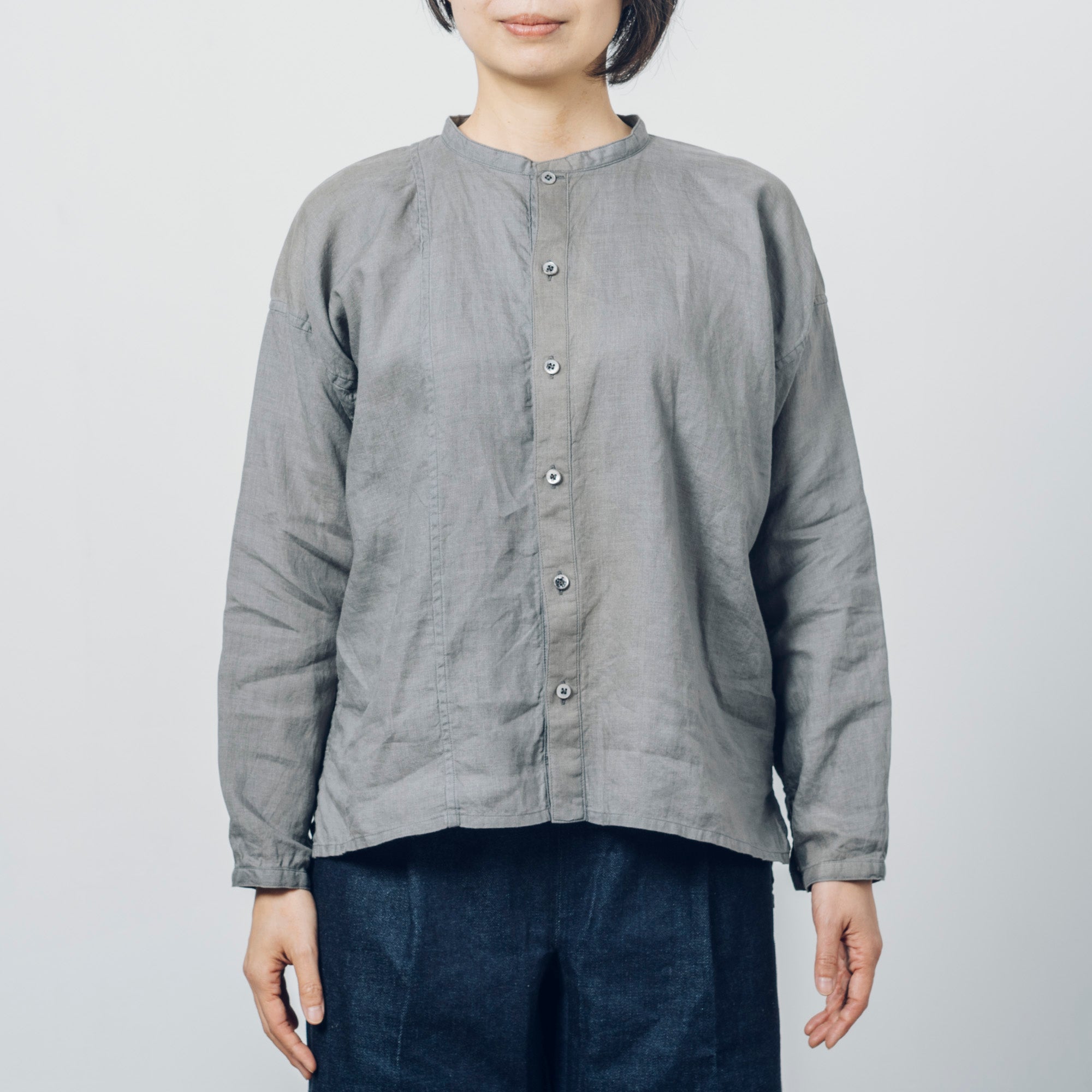 [Echizen Shirt] Linen / Gray (Chestnut dyed)