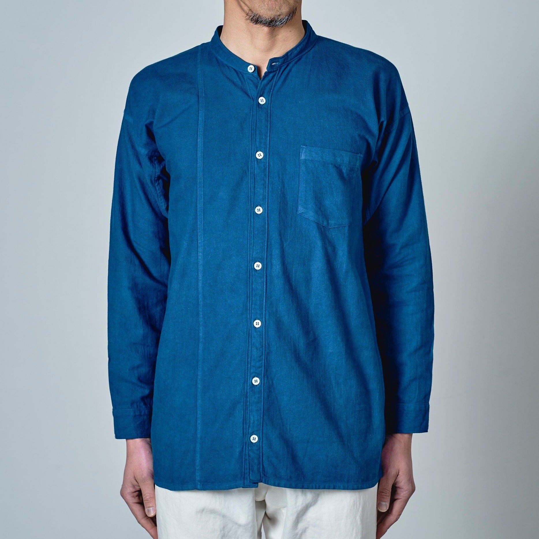 [Men's Echizen Shirt] Organic cotton flannel/dark indigo blue