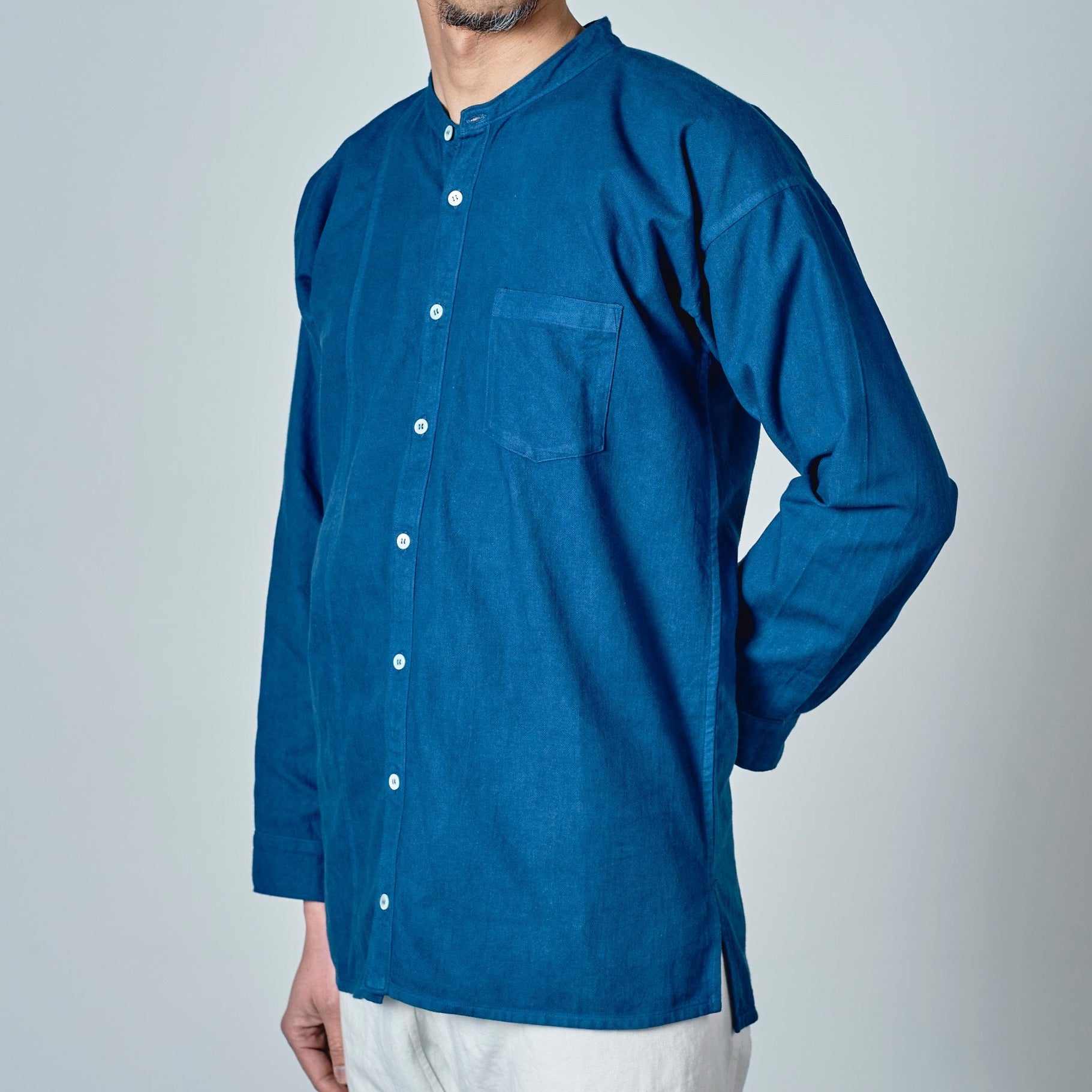 [Men's Echizen Shirt] Organic cotton flannel/dark indigo blue