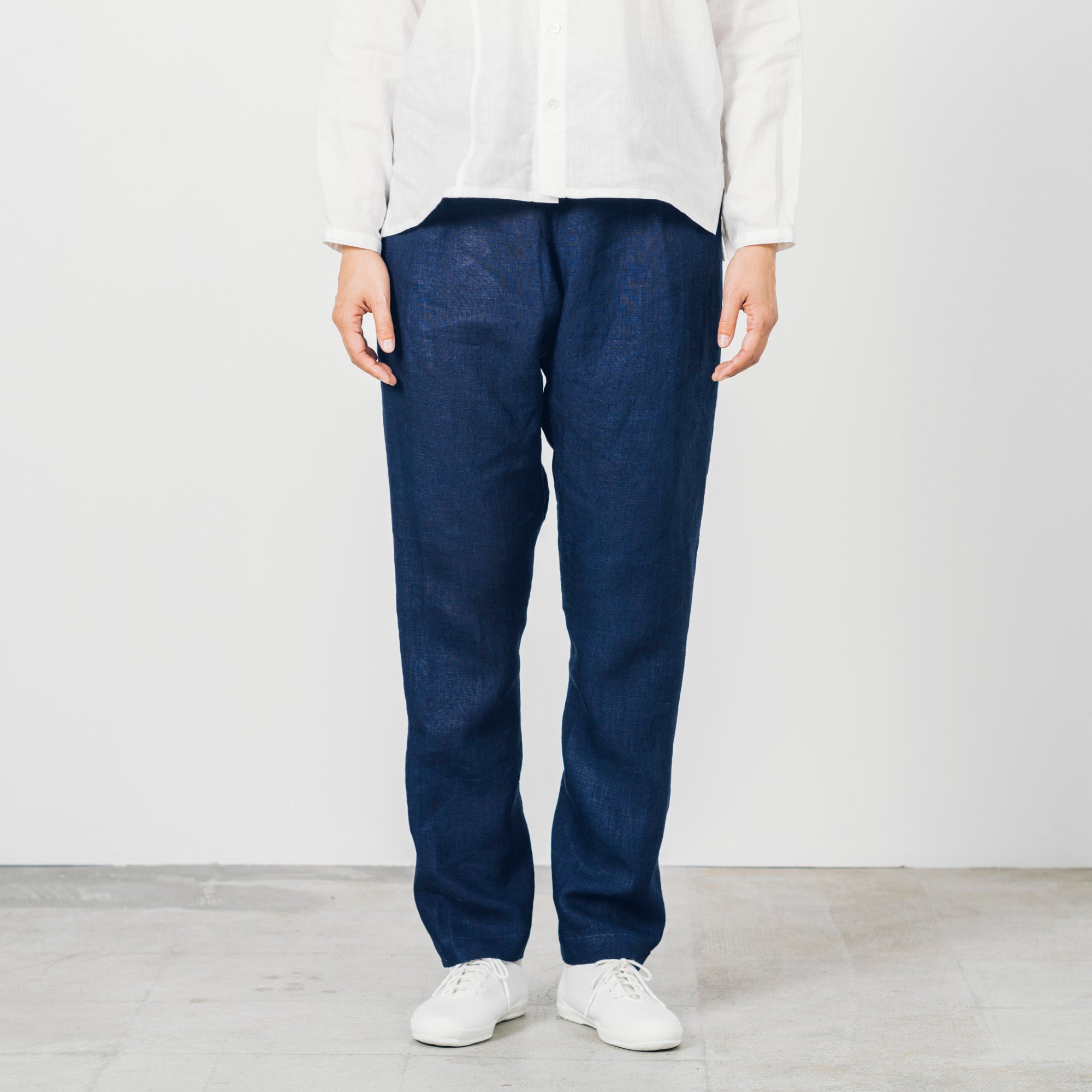 [Tatsuke] Linen/Indigo blue ＜With side pocket＞