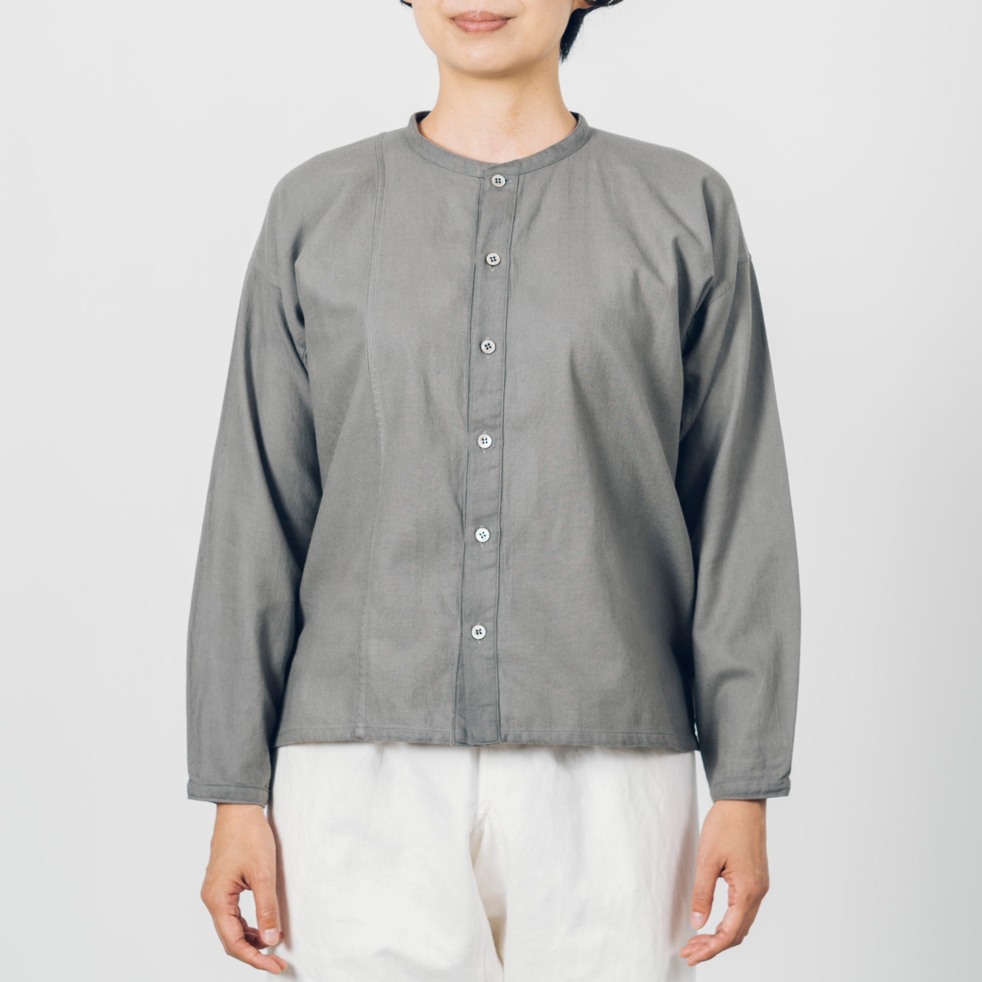 [Echizen Shirt] Organic cotton flannel / gray (chestnut dyed)