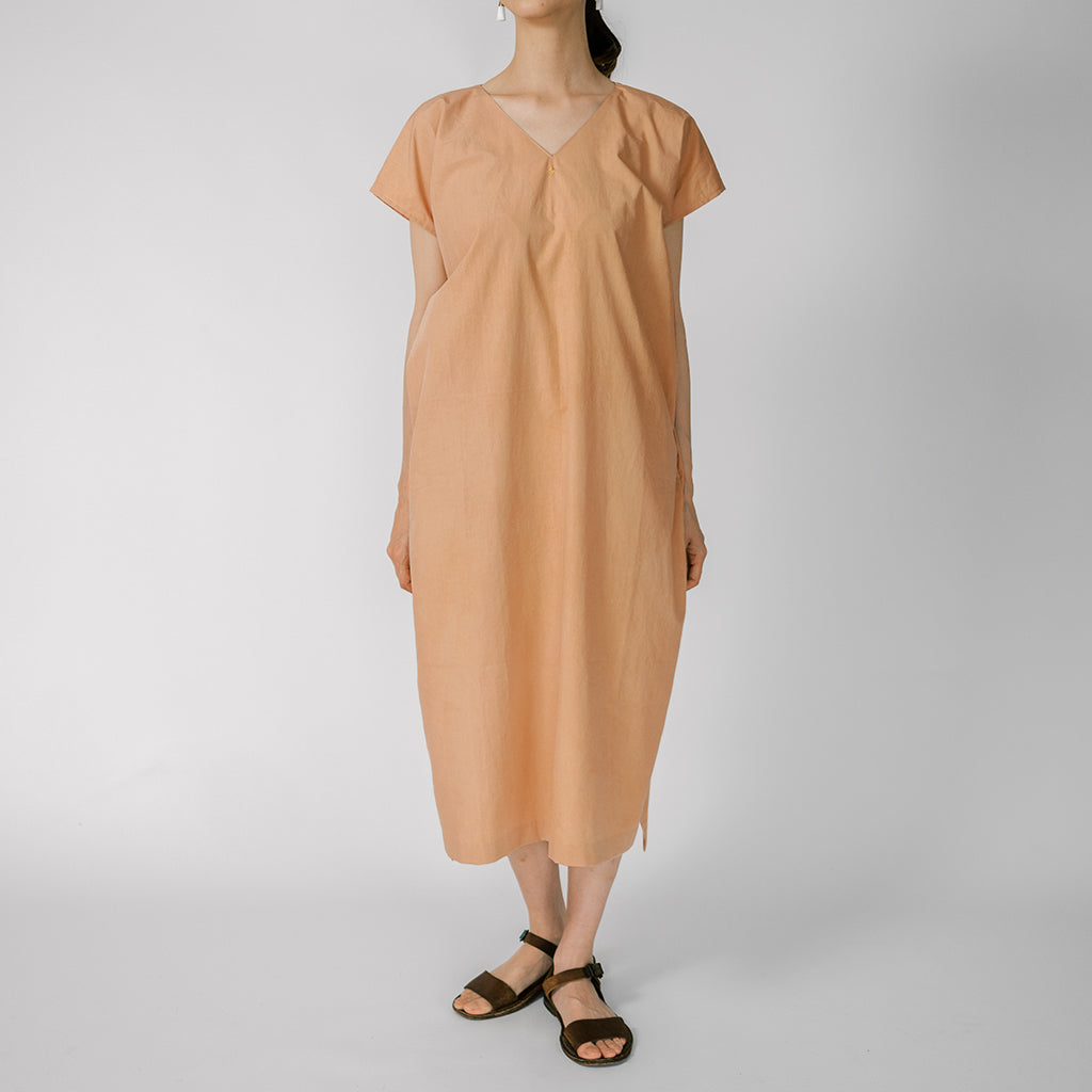 [Dress] V-neck dress/cotton/orange (cedar)