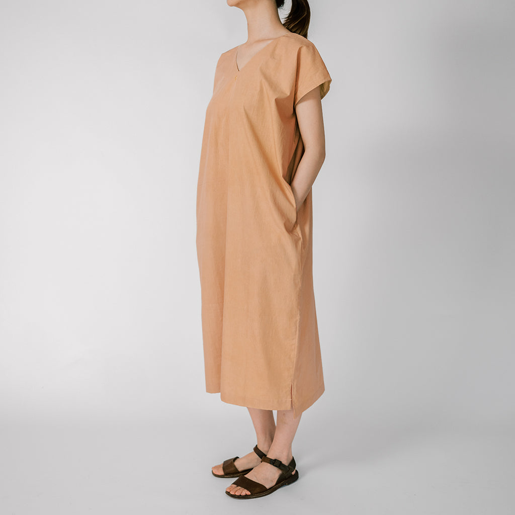 [Dress] V-neck dress/cotton/orange (cedar)