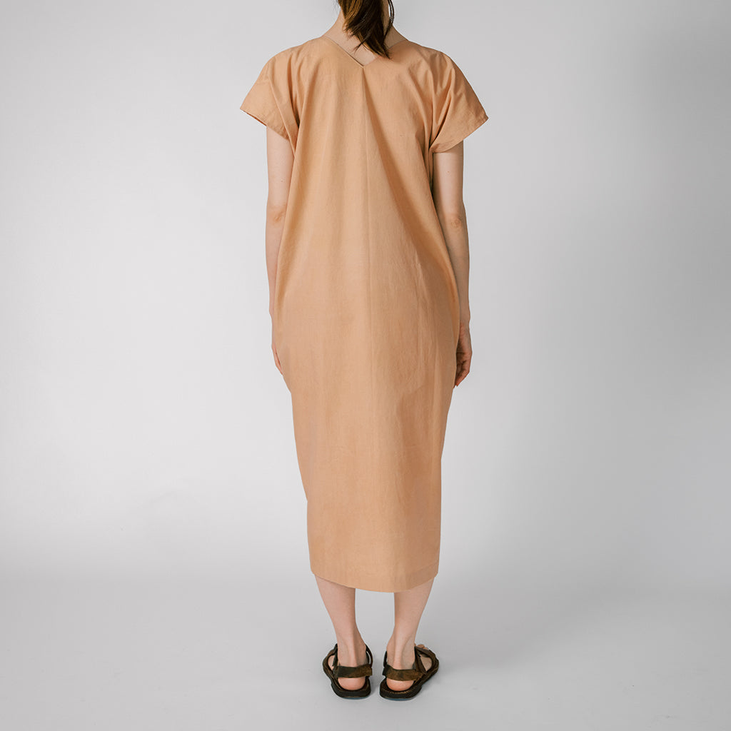 [Dress] V-neck dress/cotton/orange (cedar)