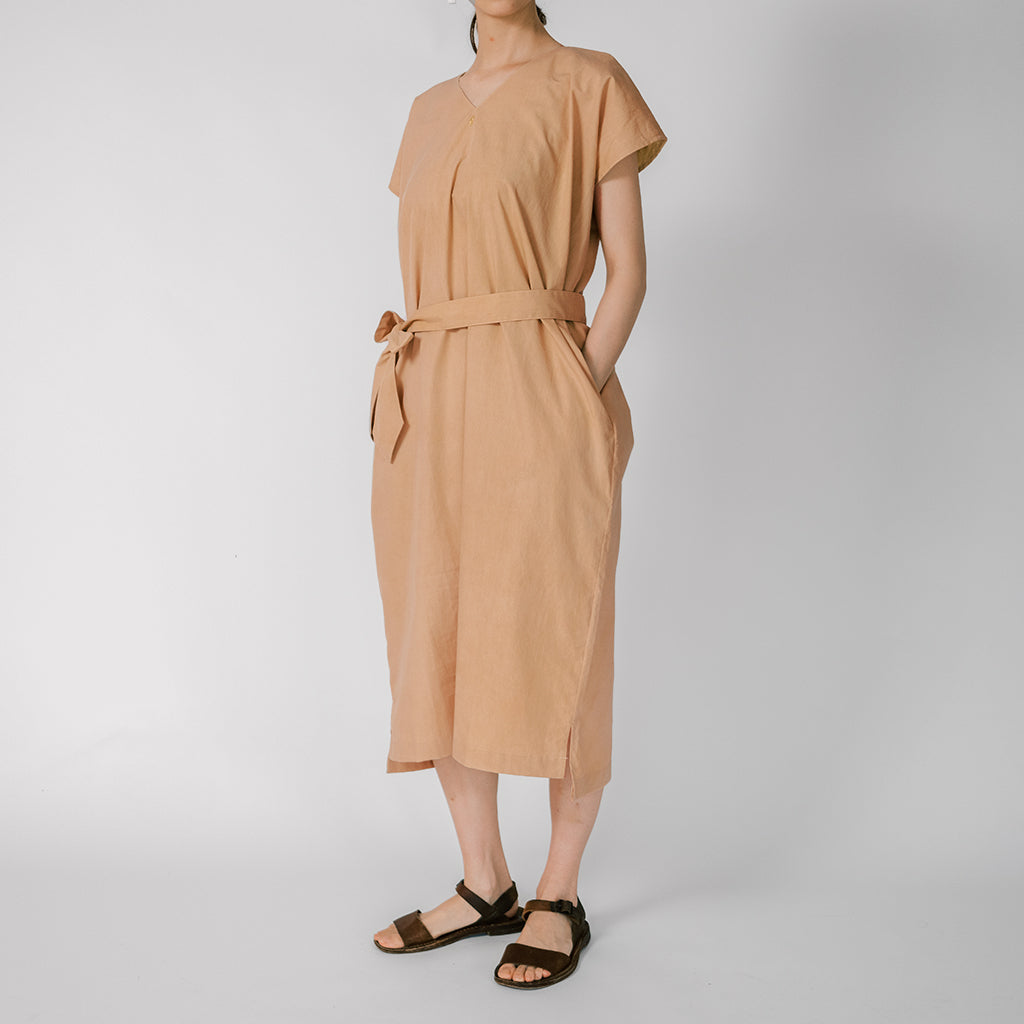 [Dress] V-neck dress/cotton/orange (cedar)