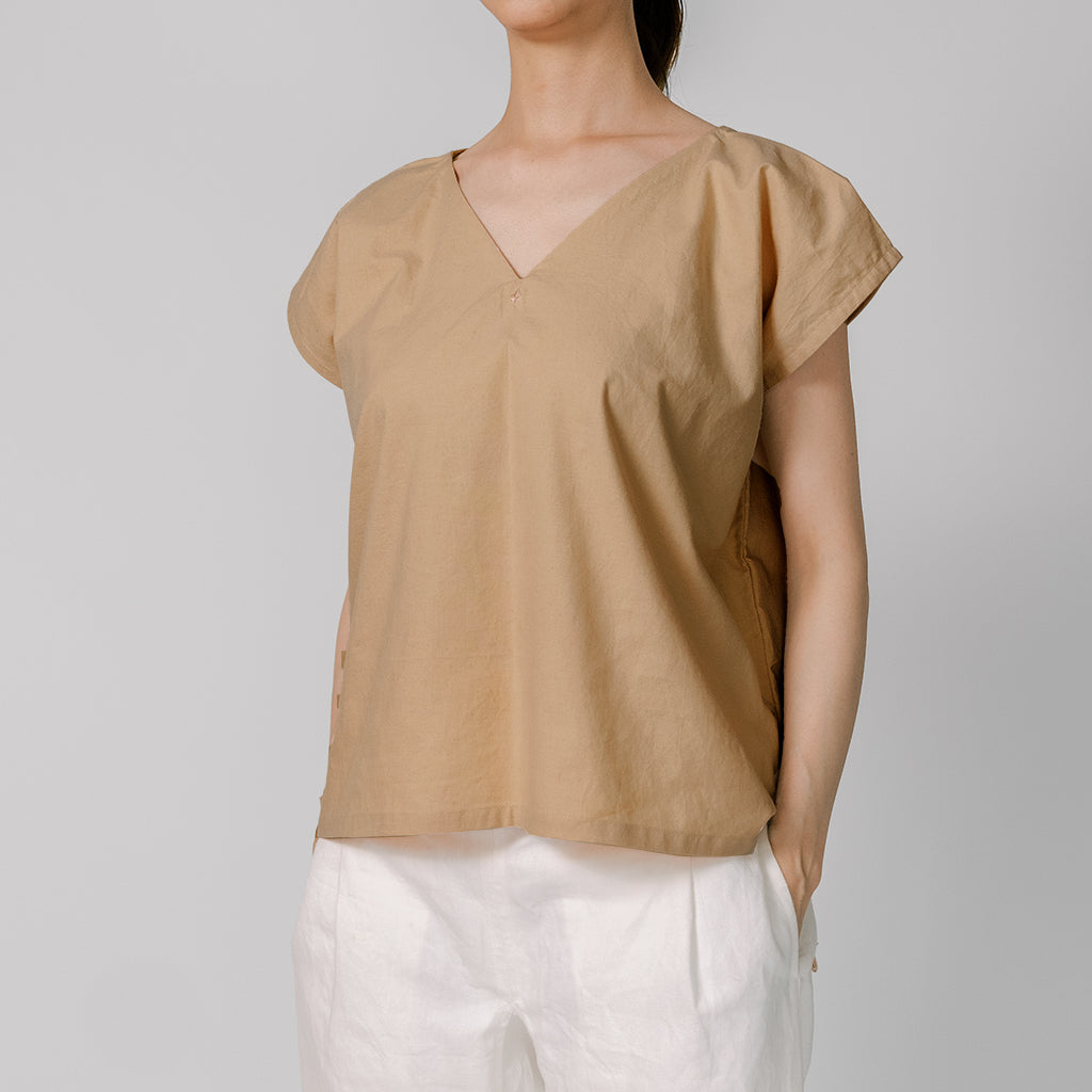 [Shirt] V-neck shirt/organic cotton/beige (cedar)
